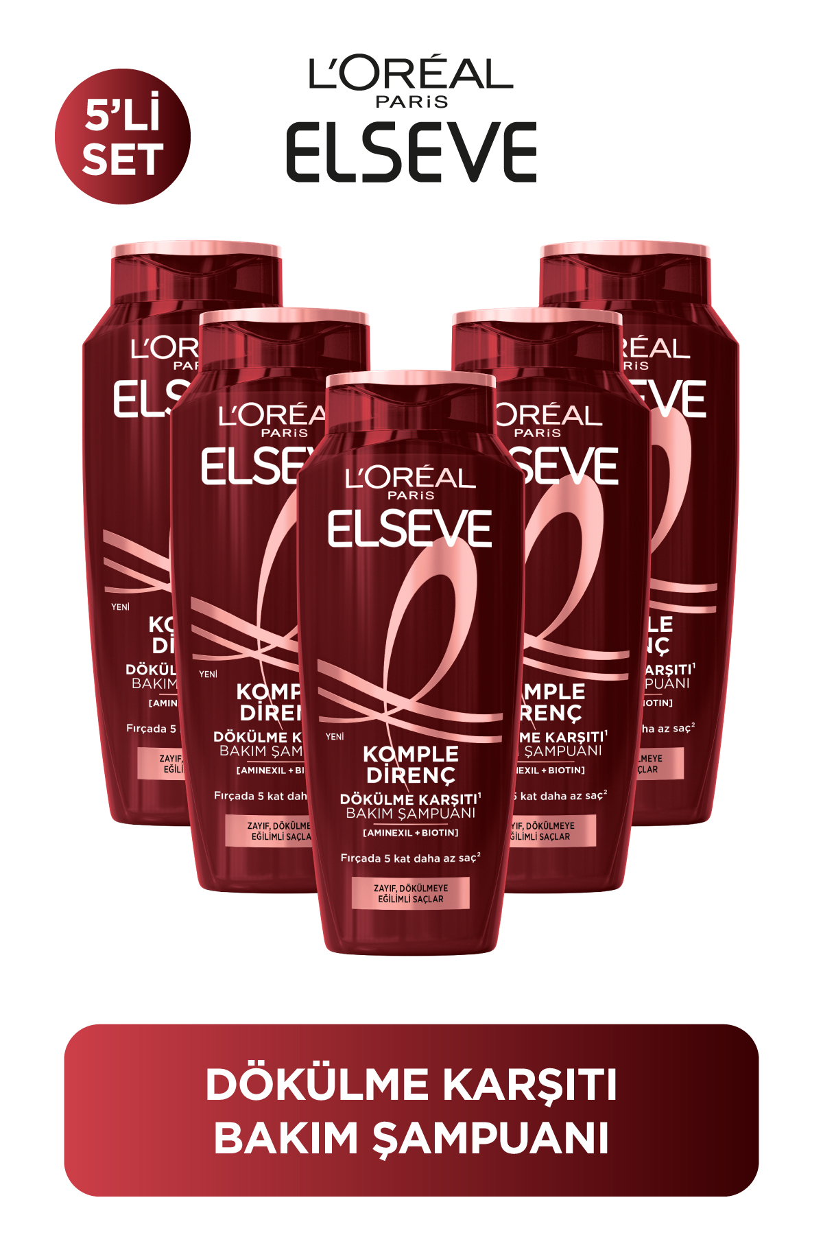 ELSEVE 5'li L'Oréal Paris Elseve Komple Direnç Dökülme Karşıtı Bakım Şampuanı 400 ml