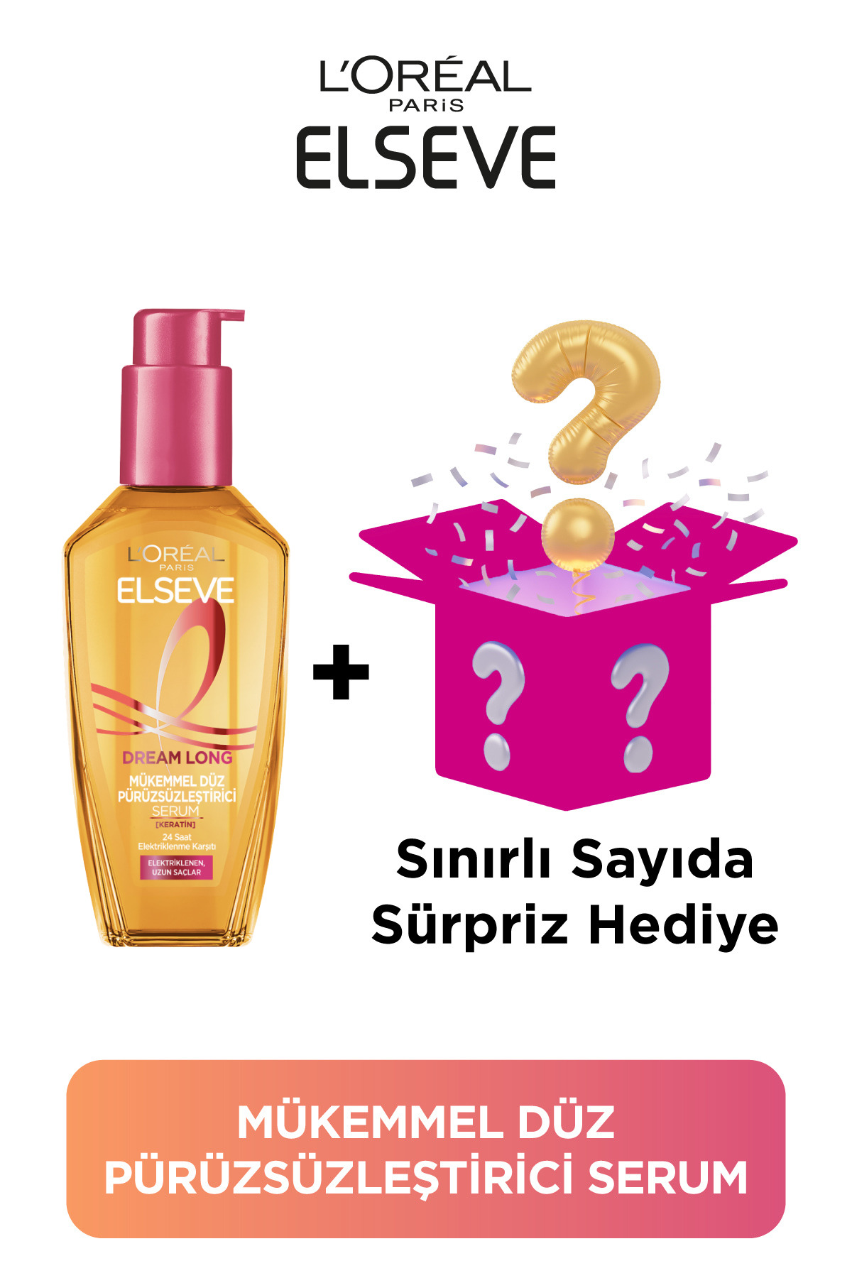 ELSEVE Dream Long Mükemmel Düz Pürüzsüzleştirici Saç Serumu 100 ml + Sürpriz Kutu Hediye