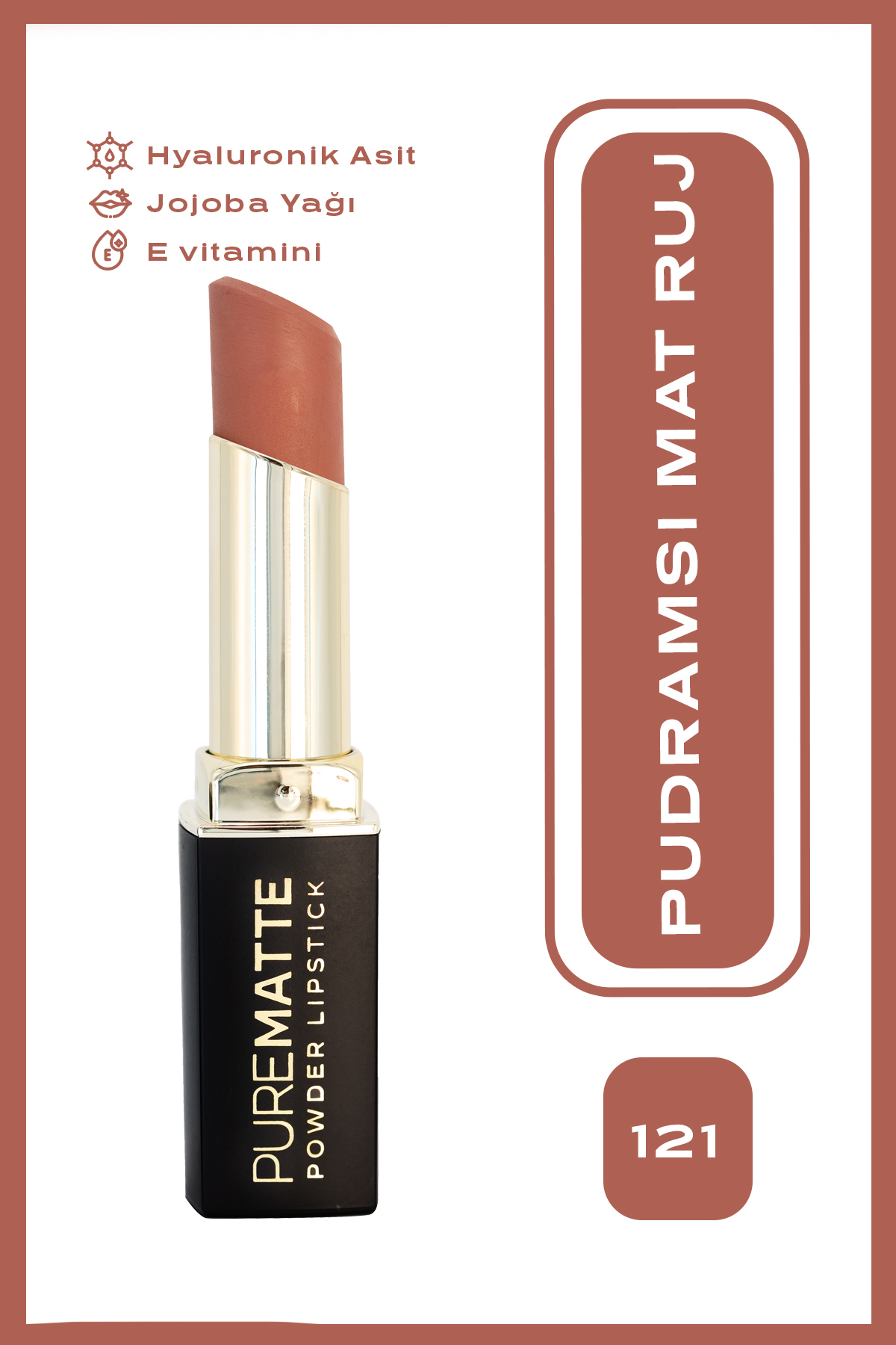 Golden Rose Pure Matte Powder Lipstick No: 121 - Nemlendirici Pudramsı Mat Ruj