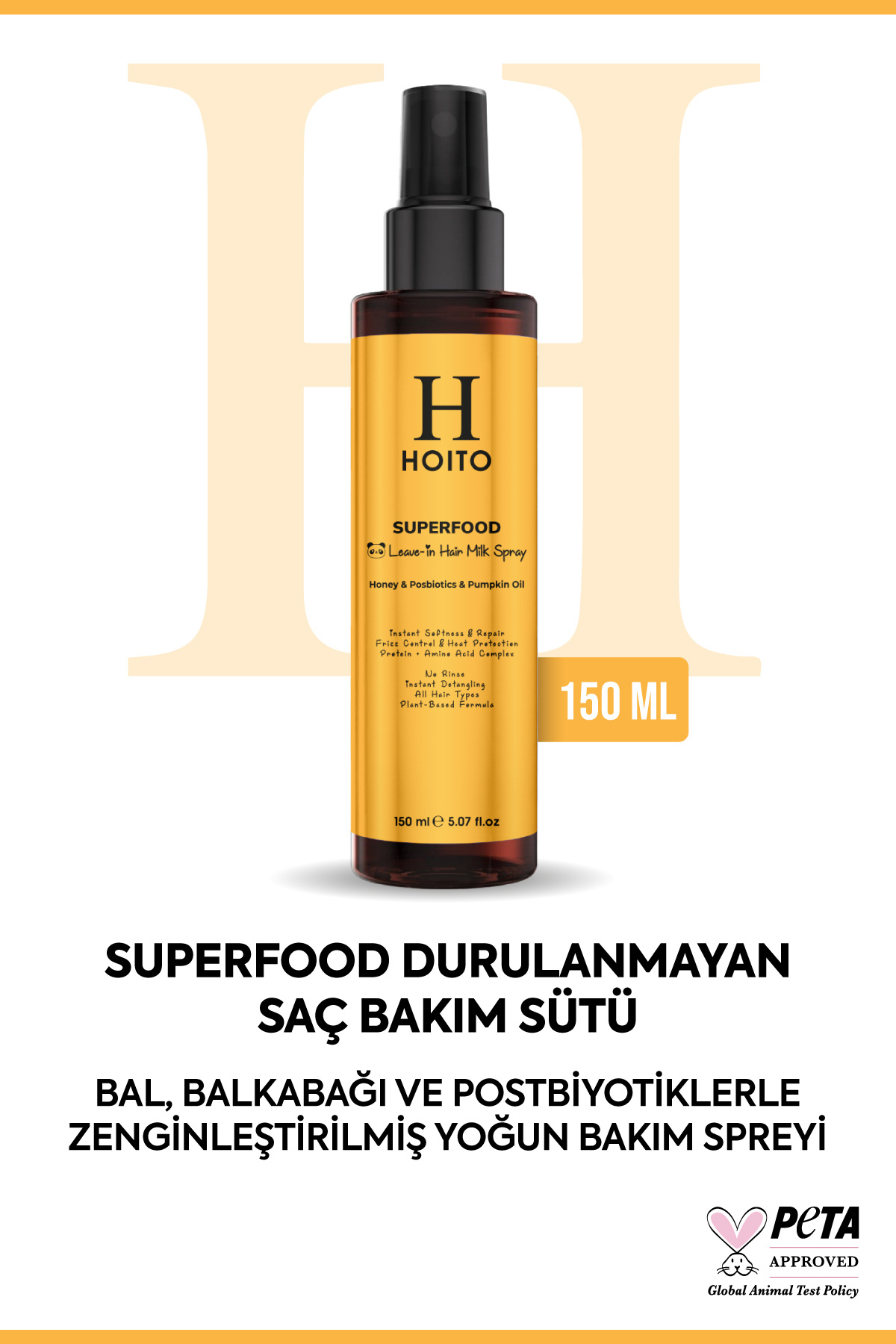 Hoito SuperFood Durulanmayan Saç Bakım Sütü - Bal, Postbiyotik & Bal Kabağı Yağı (150 ml)