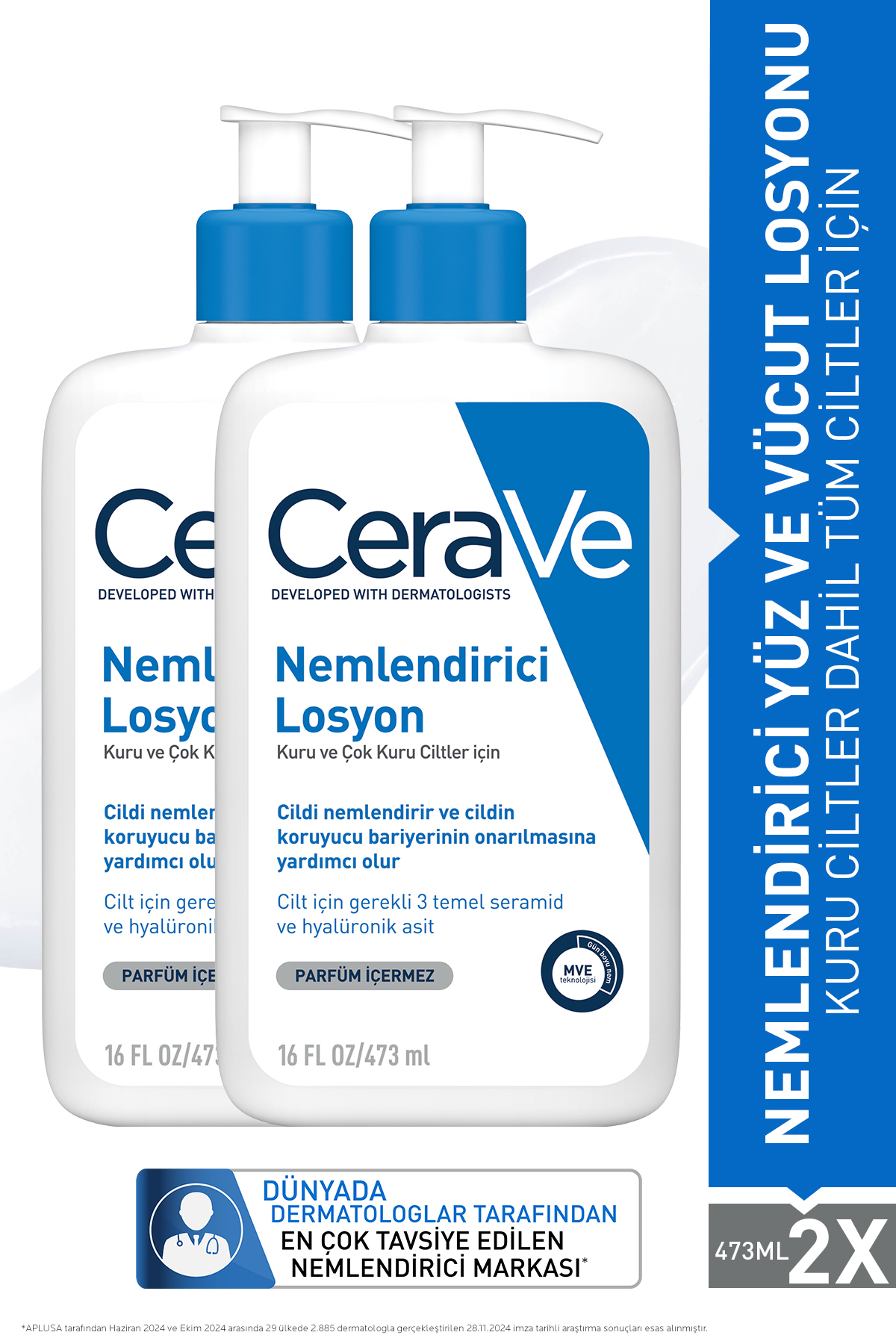 CeraVe Hyalüronik Asit&Seramid İçerikli Normal ve Kuru Ciltler İçin Nemlendirici Yüz&Vücut Losyonu 473 MLx2