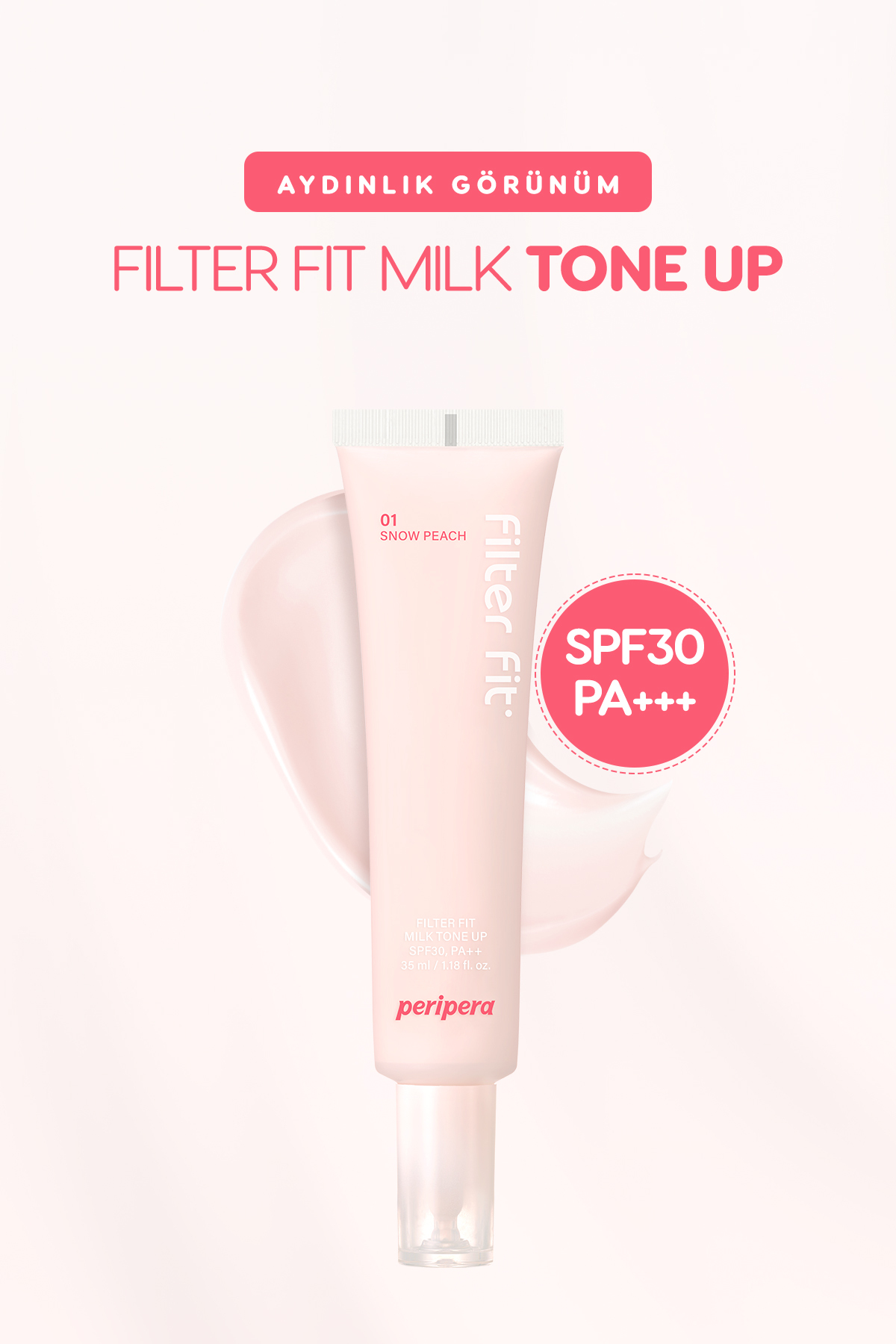 PERIPERA Aydınlık Görünüm Sunan Ton Eşitleyici Krem PERIPERA Filter Fit Milk Tone Up (001 Snow Peach) SPF30