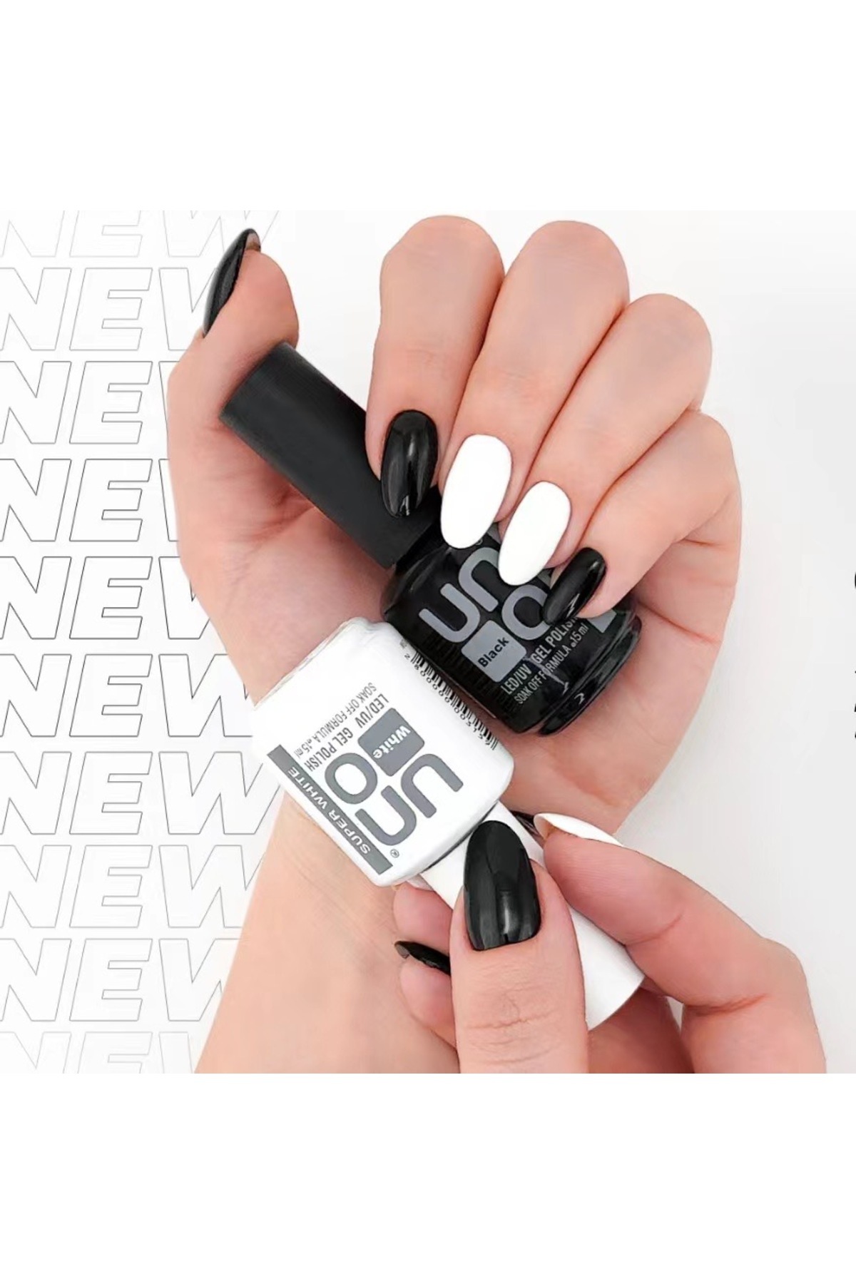 Anıl Gel Polish Uno Super White Beyaz 15ml ; Uno Super Black Siyah Kalıcı Oje 15 ml ( 2”li set)