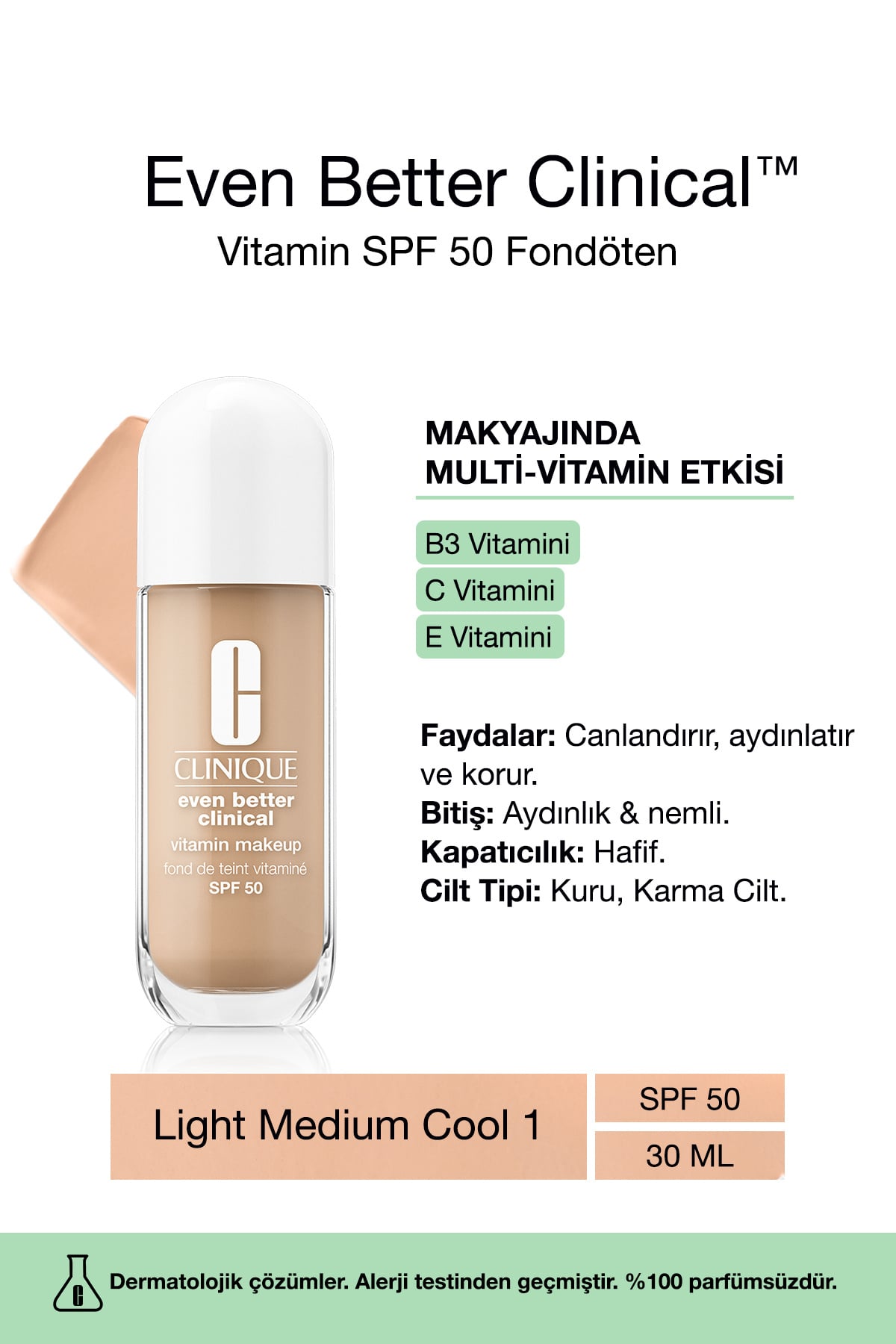 Clinique Even Better Clinical Vitamin Makeup SPF50 - 1 Light Medium Cool 30ml