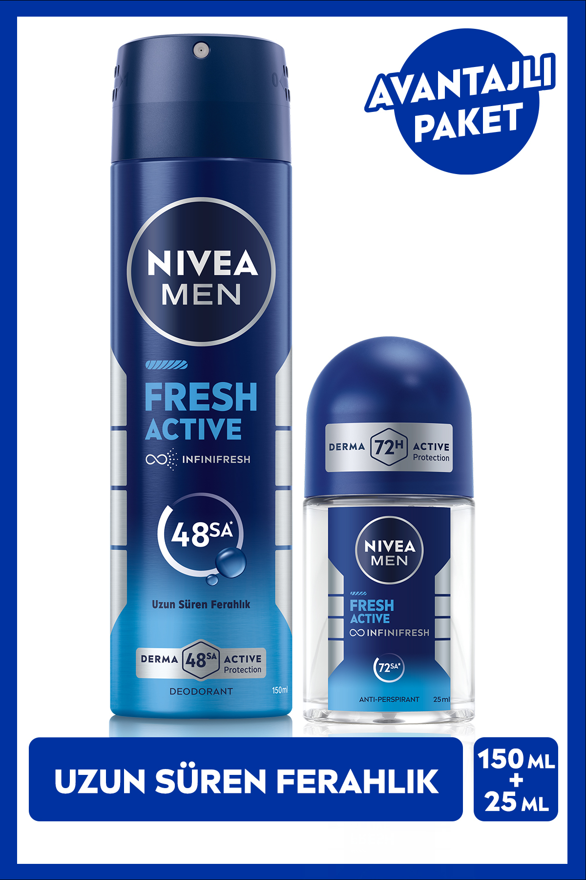 NIVEA Men Fresh Active Deodorant 150 ml + Fresh Active Roll On 25 ml