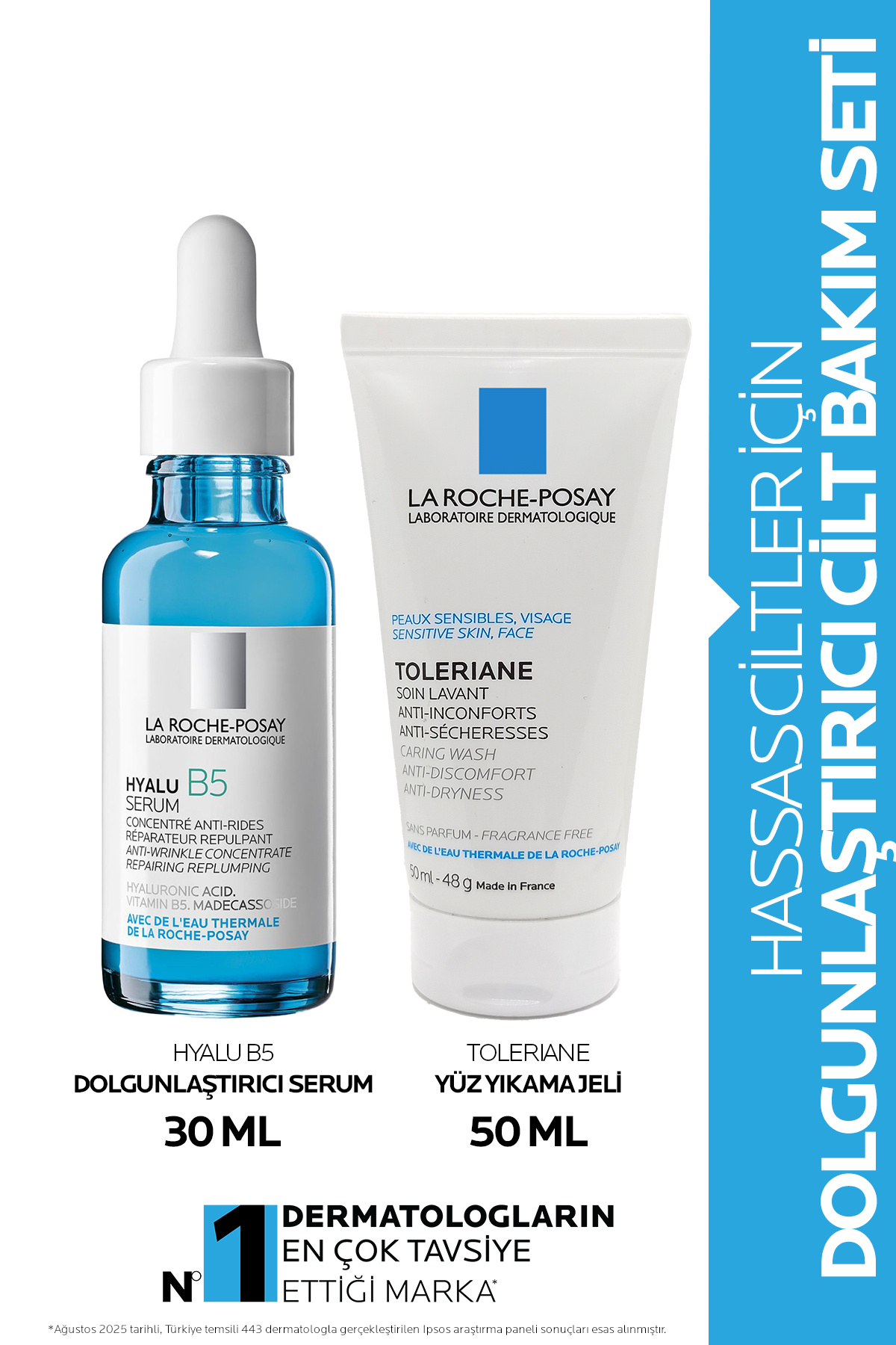 La Roche Posay Hassas Ciltler Için Dolgunlaştırıcı Cilt Bakım Seti:Hyalu B5 Serum 30ML & Toleriene Yıkama Jeli 50ML