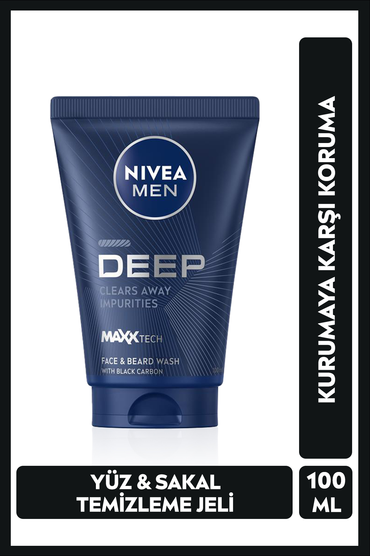 NIVEA MEN Erkek Yüz ve Sakal Temizleme Jeli Deep Dimension 100ml, Cilt Arındırıcı, Aktif Karbon