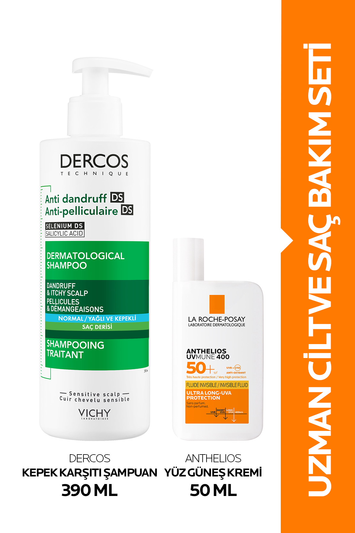La Roche Posay Uzman Saç ve Cilt Bakım Seti: Anthelios Yüz Güneş Kremi 50 Ml & Dercos Kepek Karşıtı Şampuan 390 Ml