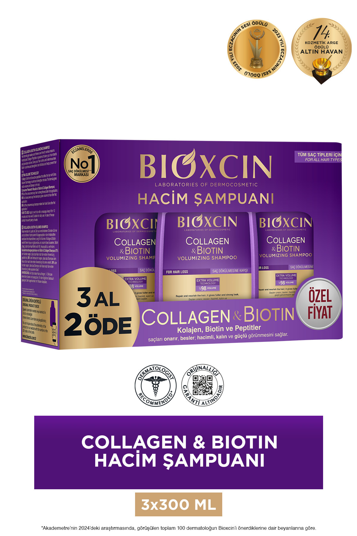 Bioxcin Collagen & Biotin Ekstra Hacim Şampuanı 3 X 300 ml 3 Al 2 Öde - Kolajen Biotin Ince Ve Seyrek Saçlar