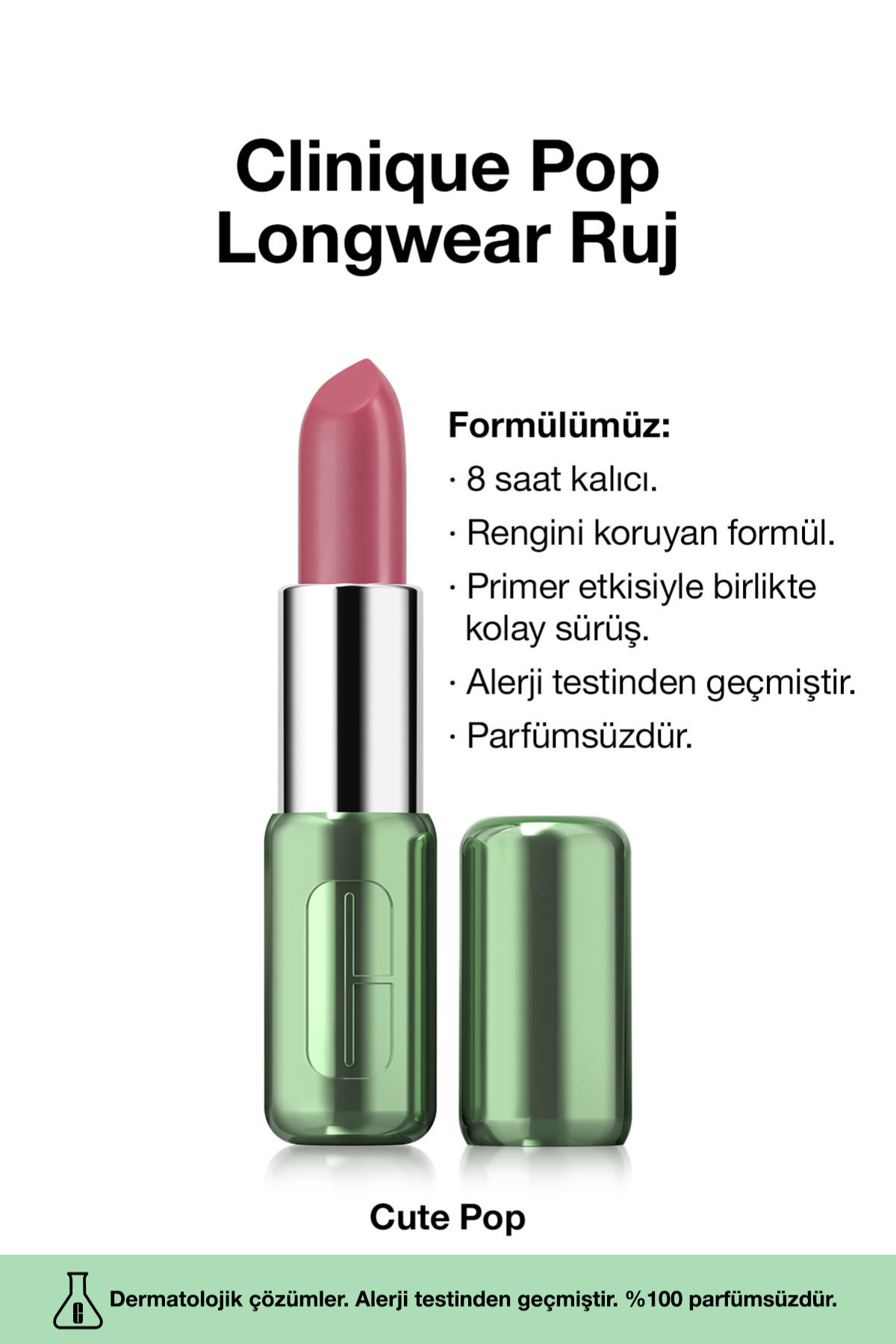 Clinique Pop Longwear™ Gün Boyu Kalıcı Ruj - Renk: Cute Pop 3.9g | Saten Bitiş
