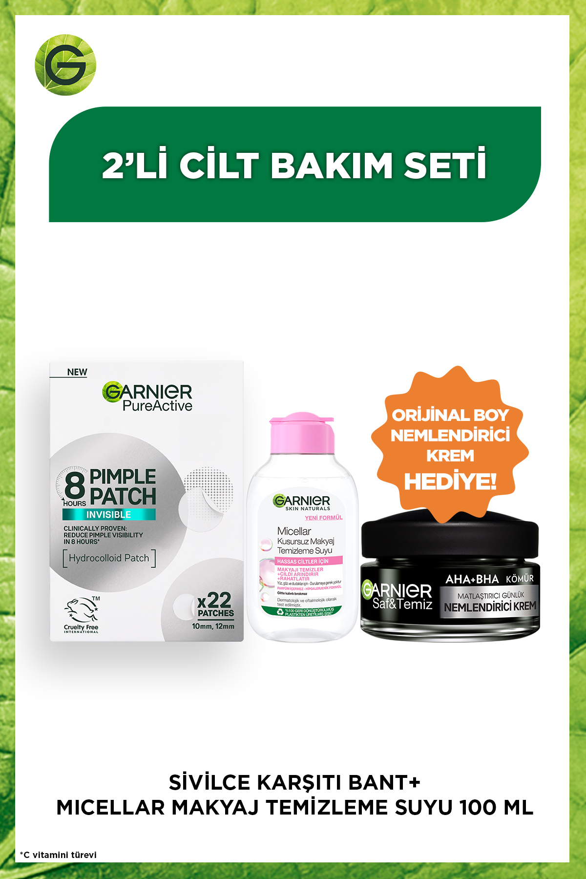 Garnier Pimple Patch Akne Karşıtı 22'li Sivilce Bandı & Garnier 100 ml Seyahat Boy Makyaj Temizleme Micellar