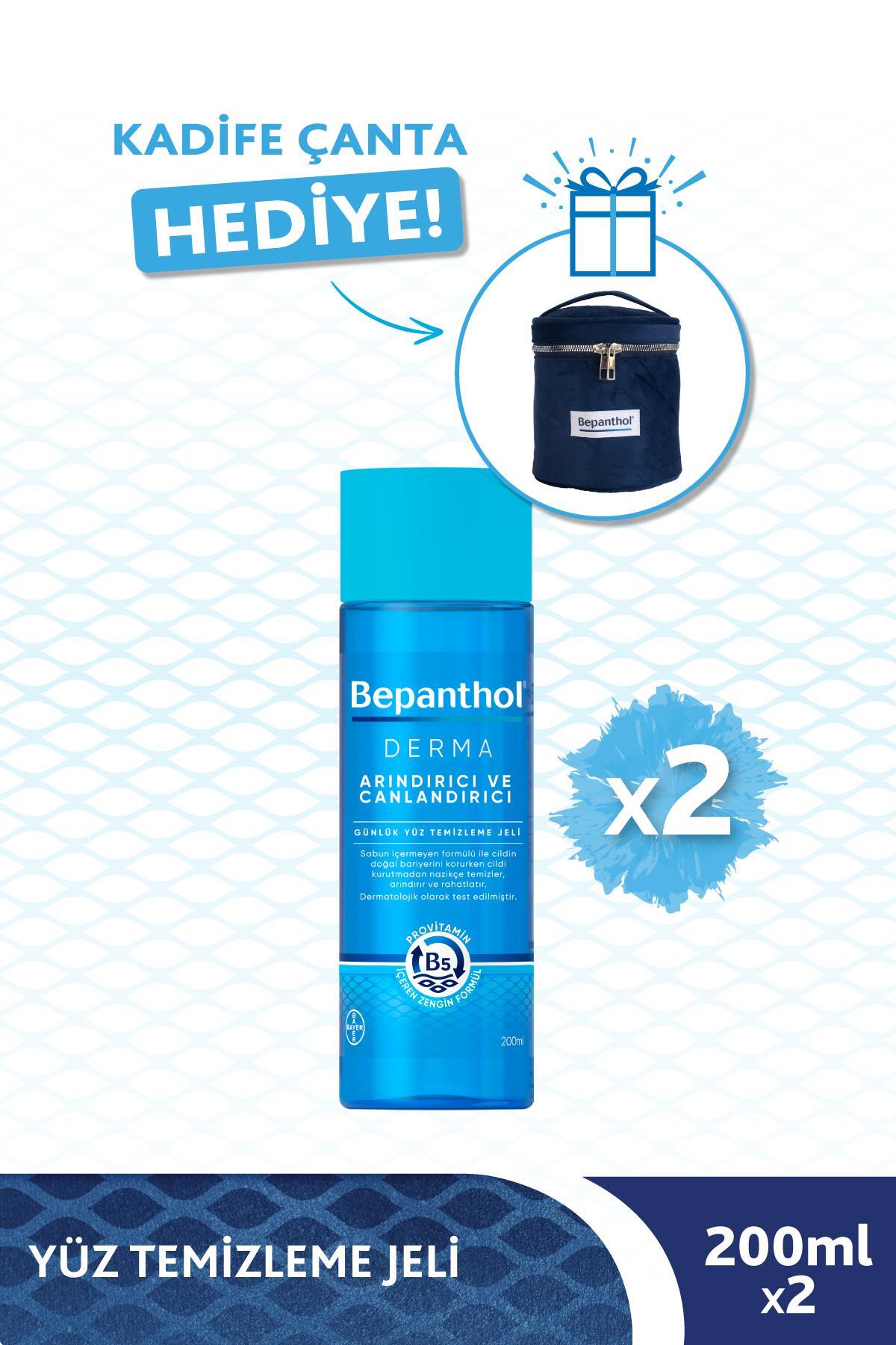 Bepanthol Derma Arındırıcı Canlandırıcı Yüz Temizleme Jeli 200 ml 2'li Paket Kadife Çanta