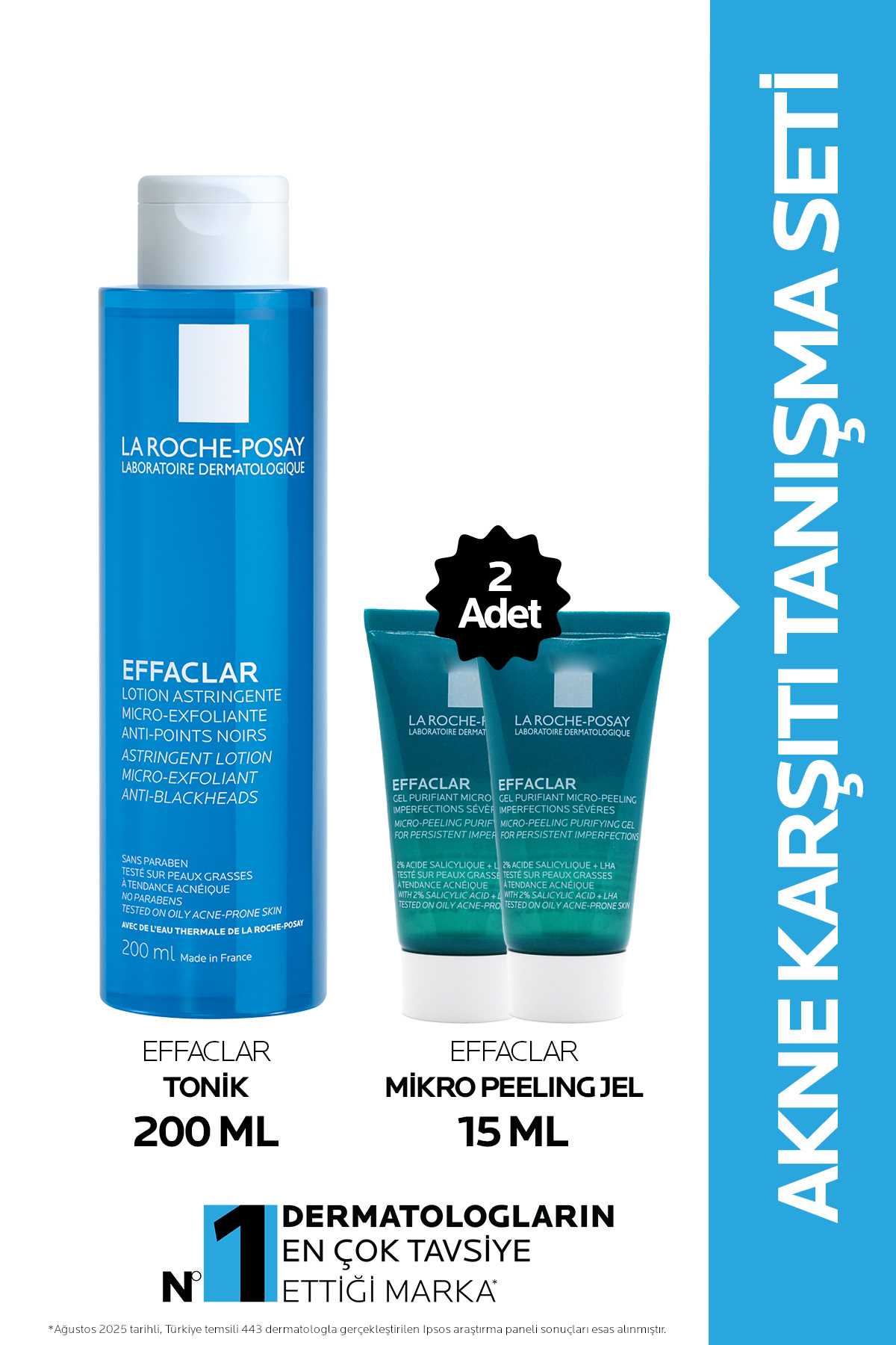 La Roche Posay Gözenek Karşıtı Bakım Seti: Effaclar Salisilik Asitli Tonik 200ml & Effaclar Micropeeling Jel 15mlx2