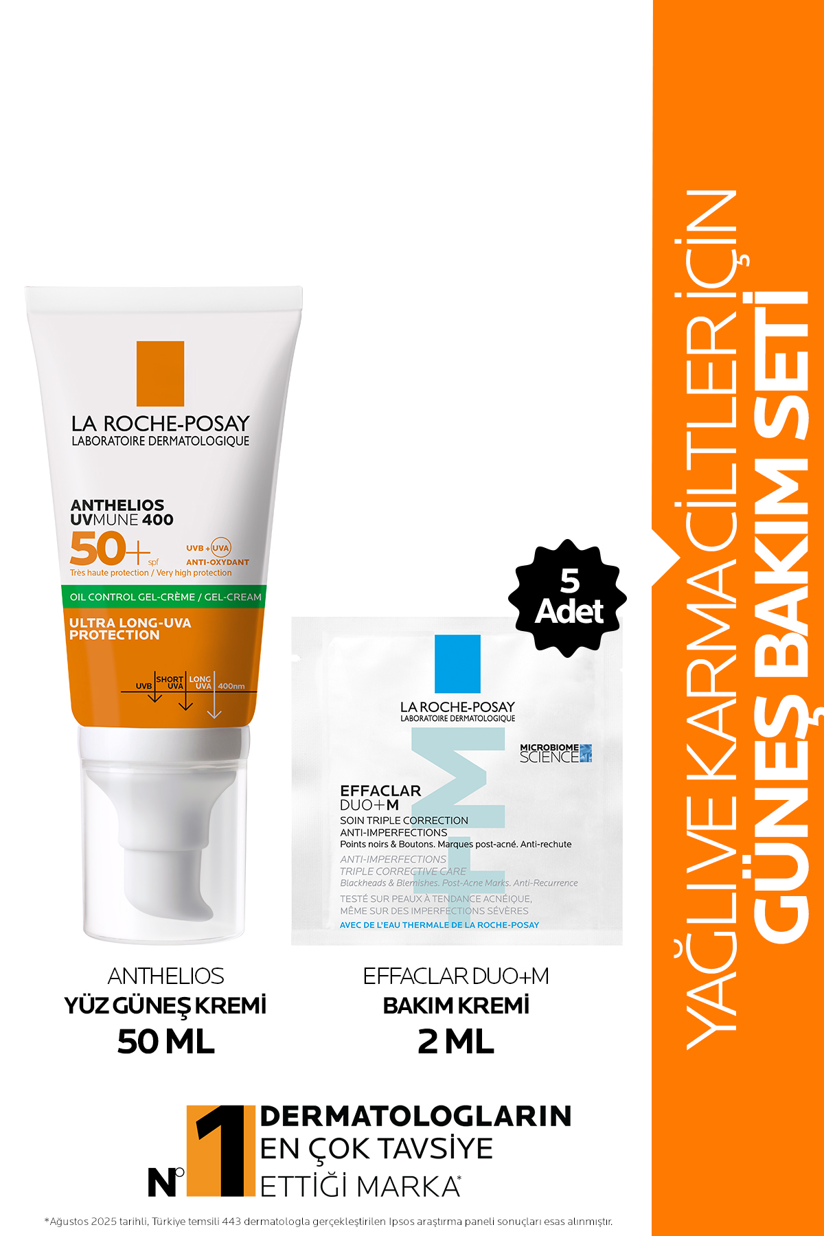 La Roche Posay Yağlı ve Karma Ciltler İçin Güneş Bakım Seti:Anthelios Spf50+Güneş Kremi 50ml&Effaclar Duo+ 2mlx5