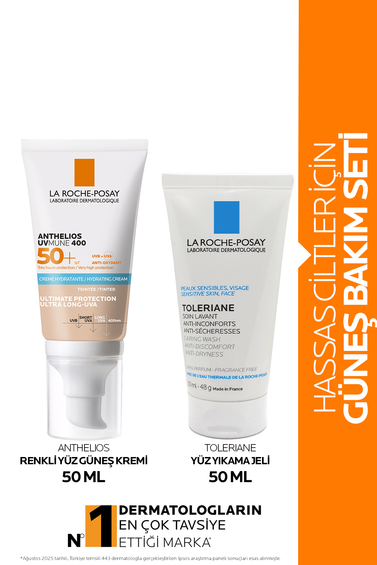 La Roche Posay Hassas Ciltler İçin Güneş Bakım Seti: Anthelios Renkli Yüz Güneş Kremi & Toleriane Temizleme Jeli