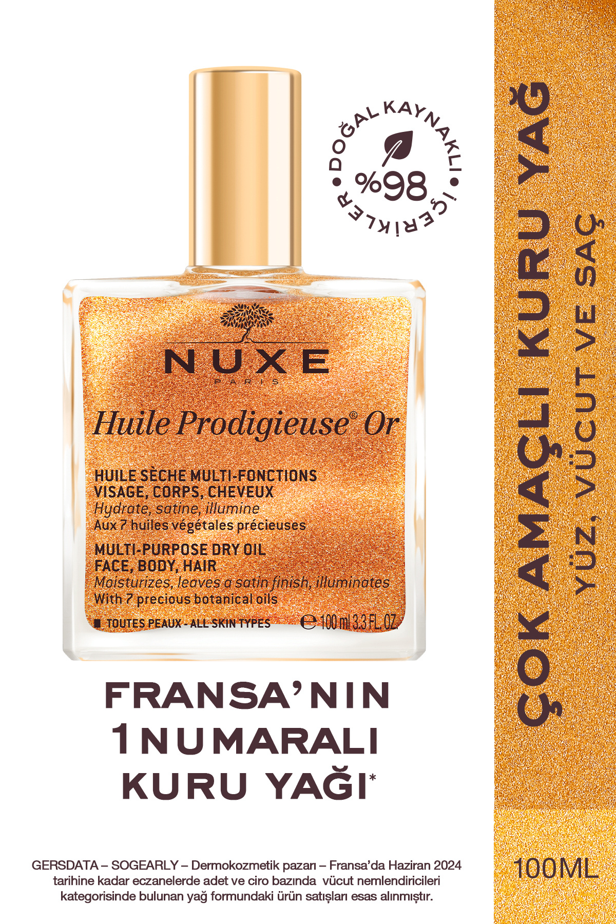 Nuxe Altın Parıltılı Çok Amaçlı Kuru Yağ (Yüz, Vücut, Saç) 100 ml