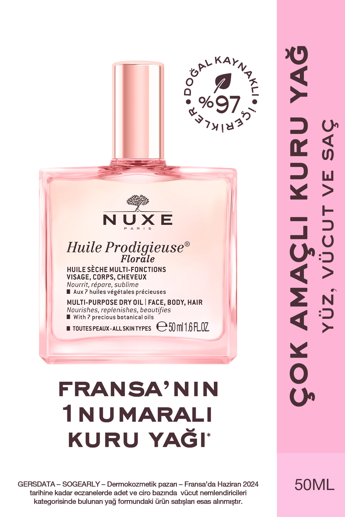 Nuxe Çok Amaçlı Çiçek Kokulu Kuru Yağ (Yüz, Vücut, Saç) 50 ml
