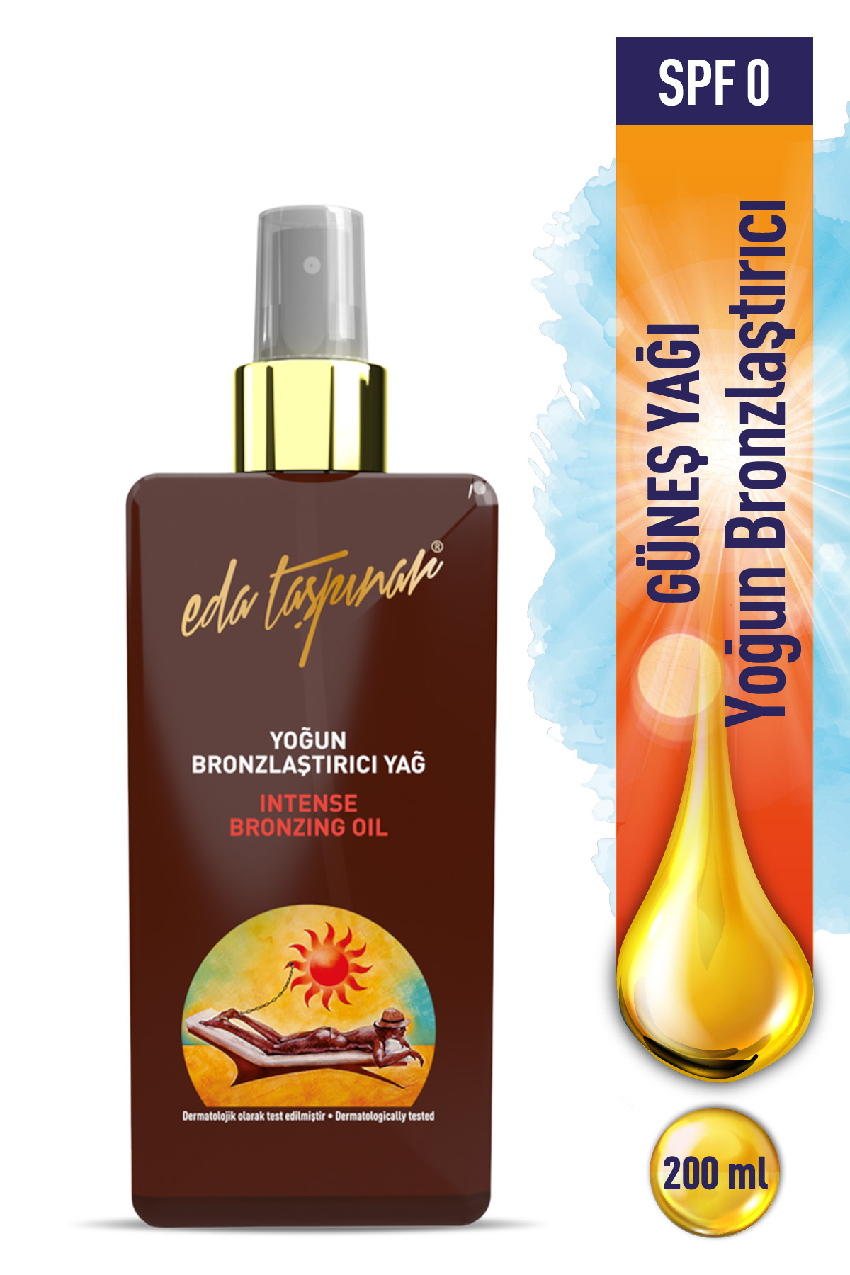 Eda Taşpınar Sprey Kapak Bronzlaştırıcı Yağ SPF 0 – Pratik Uygulama & Yoğun Bronz Görünüm 200 ml