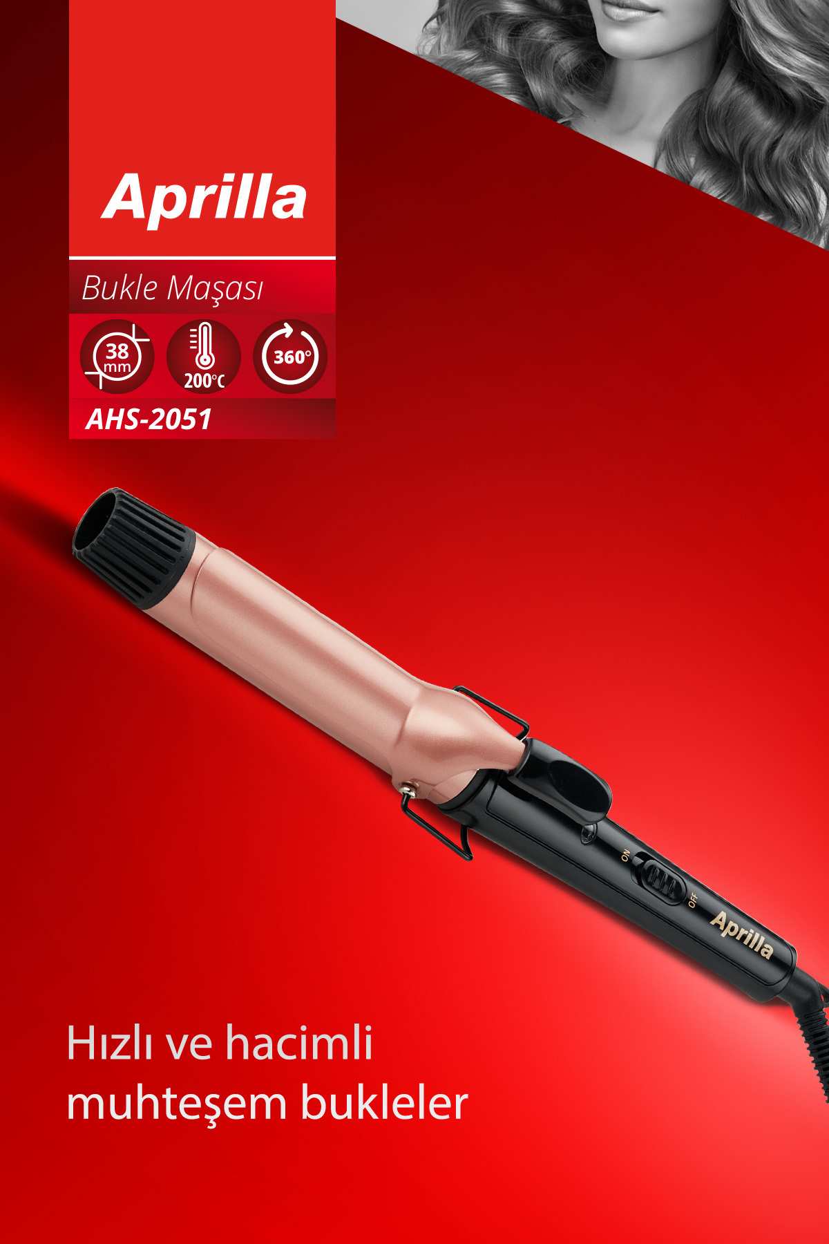 Aprilla AHS-2051 Profosyonel Seramik Plaka 38 Mm Saç Şekillendirici Maşa