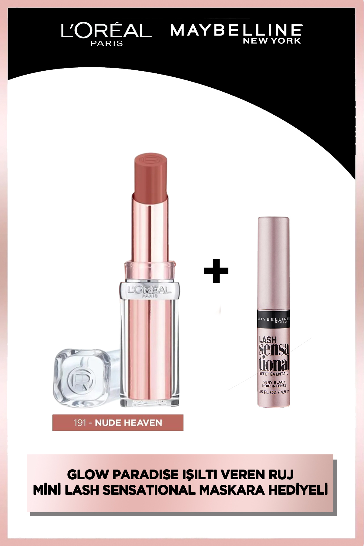 L'Oreal Paris Glow Paradise 191 Işıltı Veren Ruj & Lash Sensational Mini Maskara