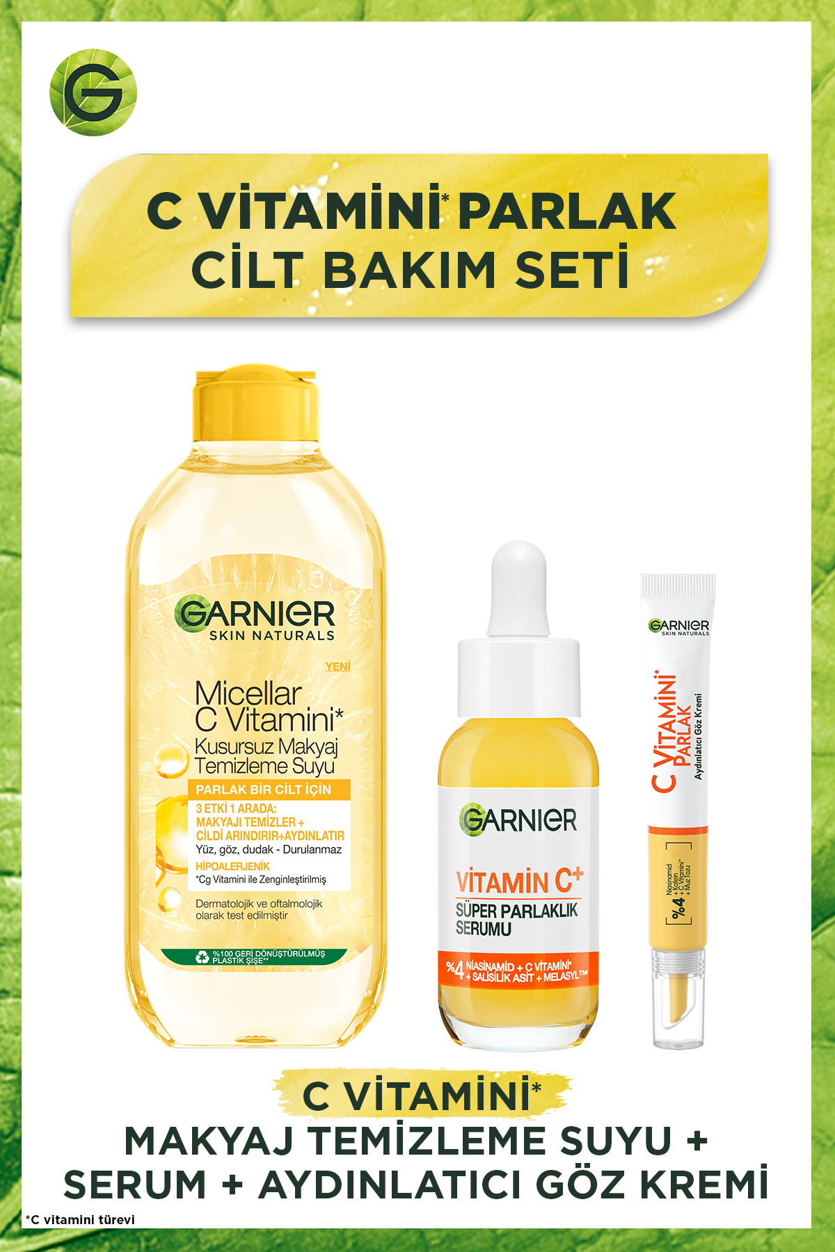 Garnier C Vitamini Aydınlatıcı Göz Kremi + C Vitamin Serum (Niasinamid + Kafein + Salisilik Asit)