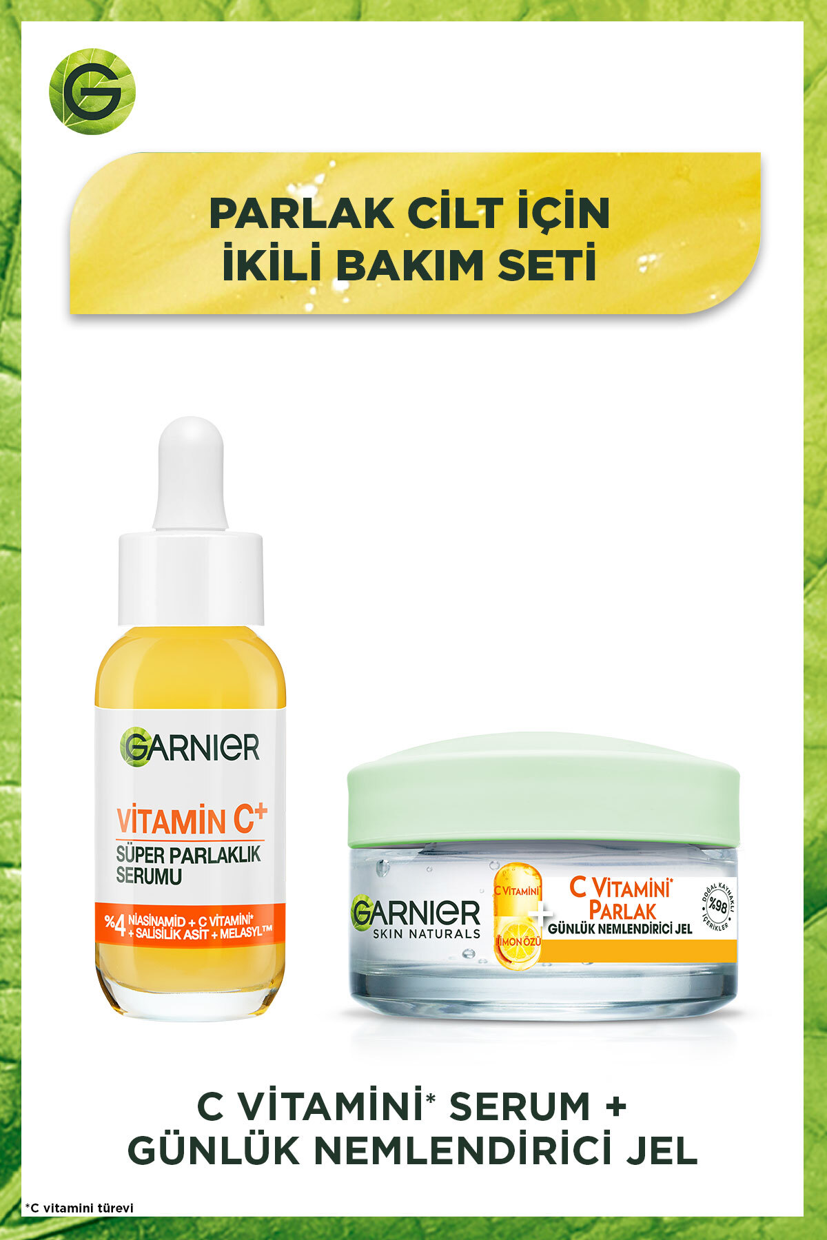 Garnier C Vitamin Serum (Niasinamid + Salisilik Asit) + C Vitamin Nemlendirici Krem & Makyaj Çantası Hediye