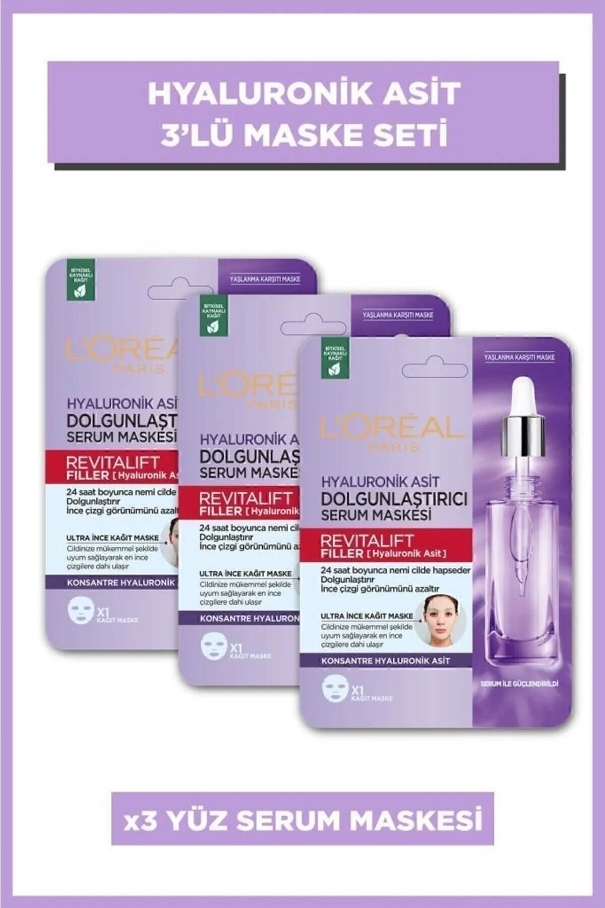 L'Oreal Paris Loreal Paris Revitalift Filler Dolgunlaştırıcı Serum Maskesi 28 gr X 3 Adet