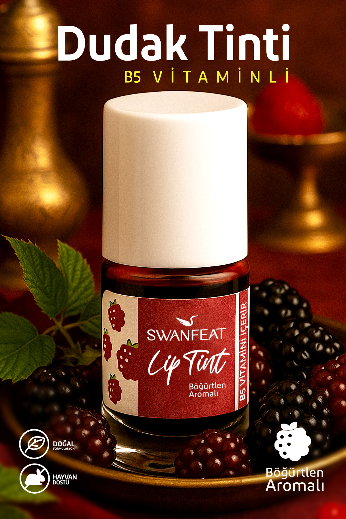 SWANFEAT Lip Tint B5 Vitaminli Böğürtlen Aromalı Bordo Rengi Nemlendirici Allık Ve Ruj 10ml