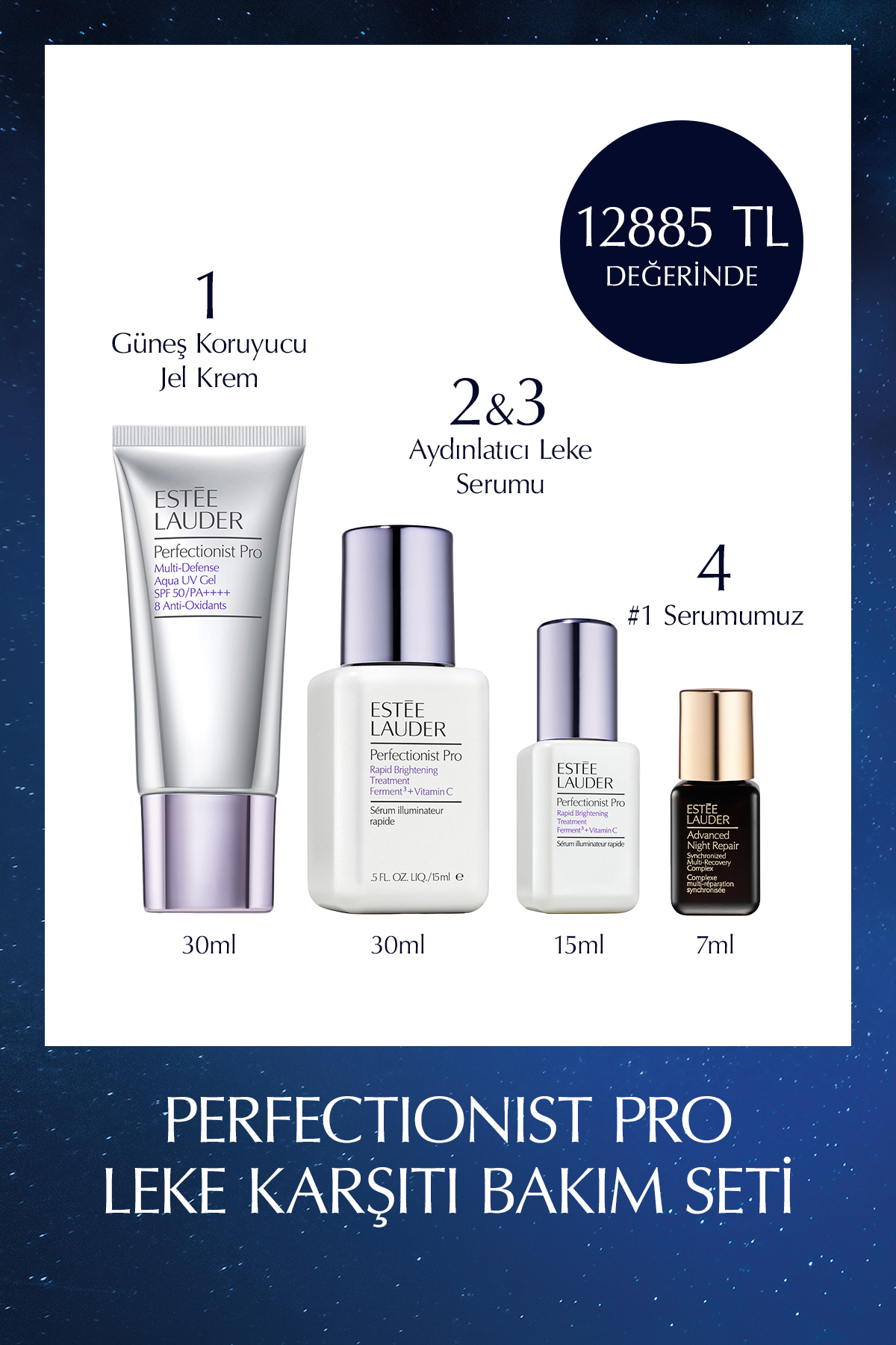 Estee Lauder Perfectionist Pro Leke Karşıtı Bakım Güneş Kremi 30ml Leke Serumu 30ml+15ml Gece Serumu 7ml 4 lü Set