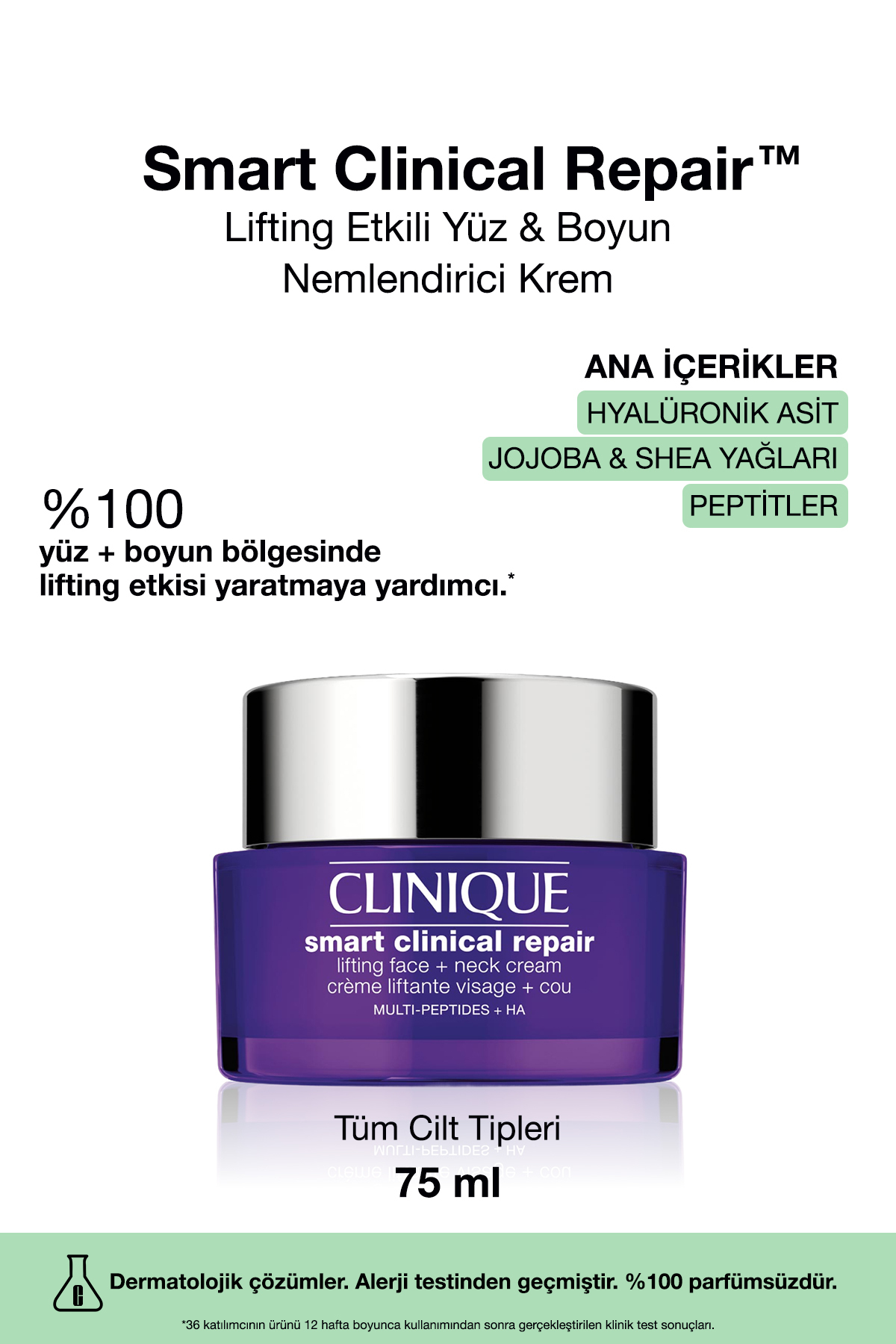 Clinique İnce Çizgi ve Kırışıklıkları İçin Lifting Etkili Yüz Ve Boyun Nemlendirici Smart Clinical Krem 75ml