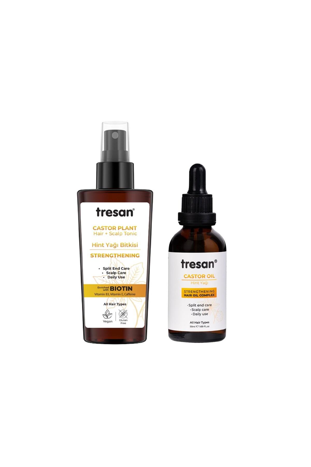 Tresan Castor Oil (Hint Yağı) Saç Bakım Toniği 125 ml + Castor Oil (Hint Yağı)Saç Bakım Yağı Kompleks 50 ml