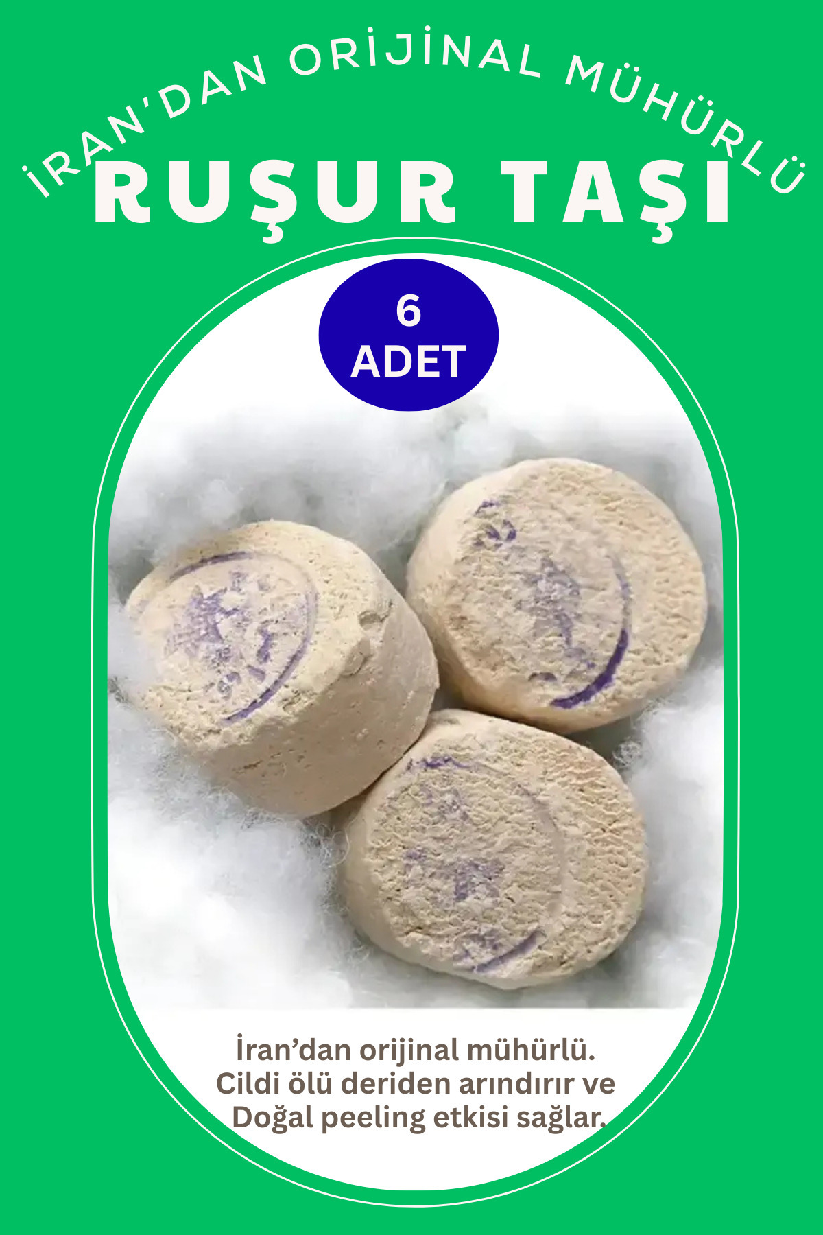 VERANT Ruşur Taşı Beyazlatıcı Ölü Derilerden Arındırıcı Peeling etkisi 6 Adet (İRAN HAMAM TAŞI)