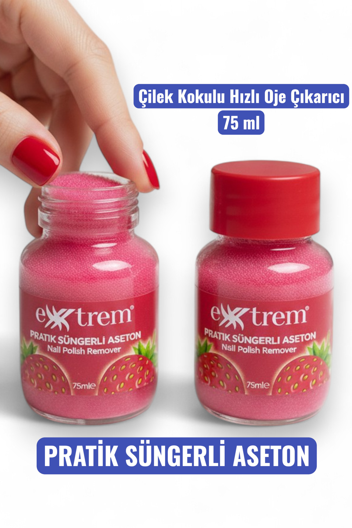 Extrem Pratik Süngerli Aseton - Çilek Kokulu Hızlı Oje Çıkarıcı 75 ml