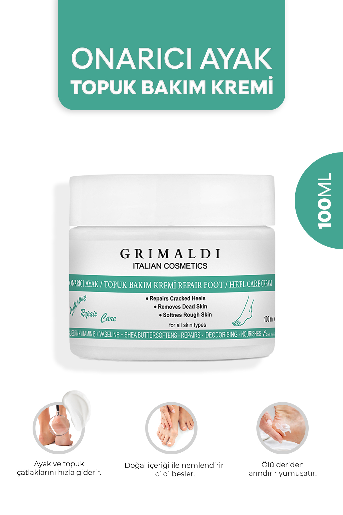 GRİMALDİ Onarıcı Ayak Topuk Çatlak Kremi, Etkili Bakım | Vitamin E + Yoğun Nem & Ferahlatıcı Etki Grmldm03