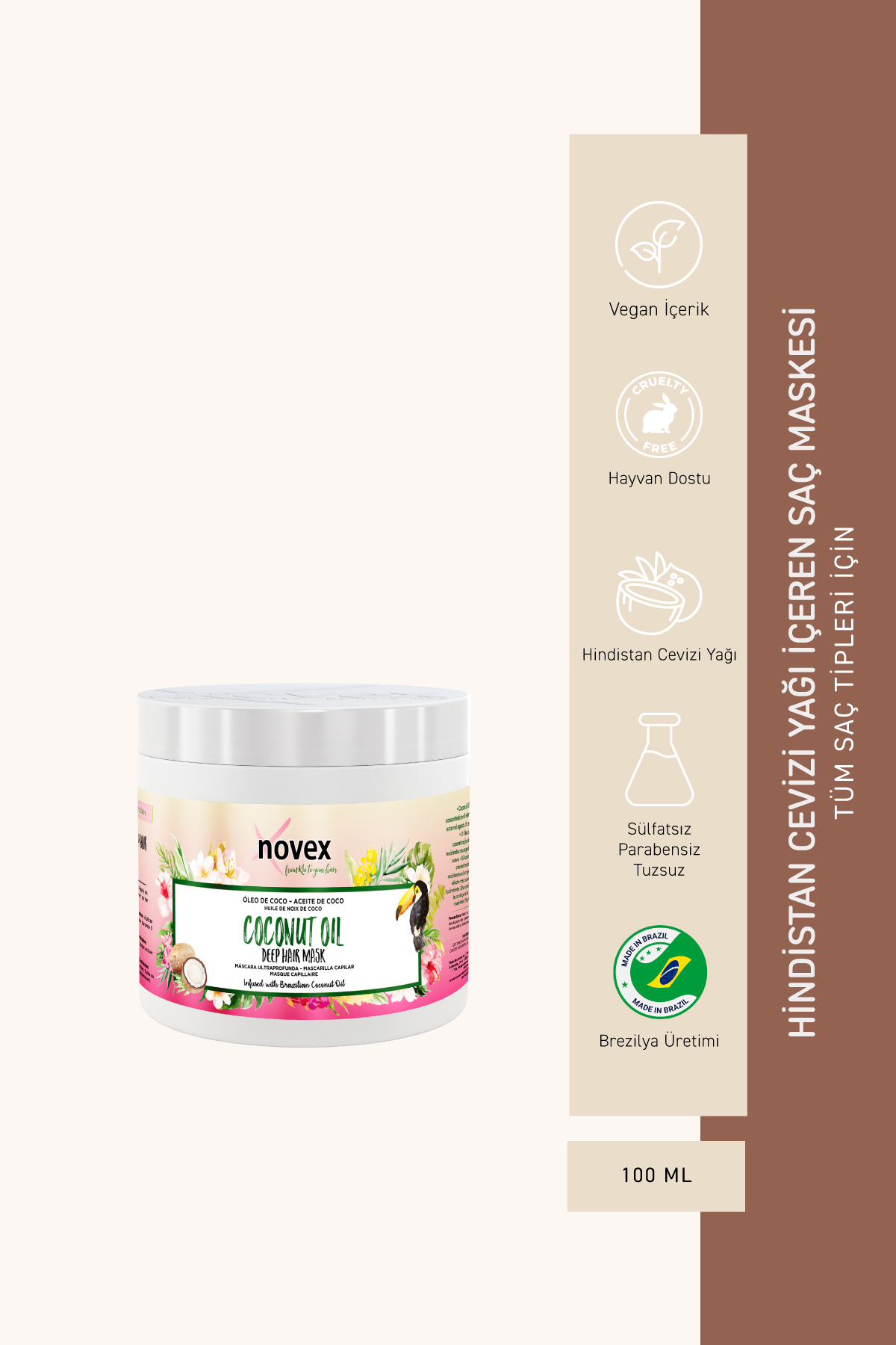 NOVEX Coconut Oil - Kuru ve Hasarlı Saçlar Için Hindistan Cevizi Yağı İçeren Saç Maskesi 100g