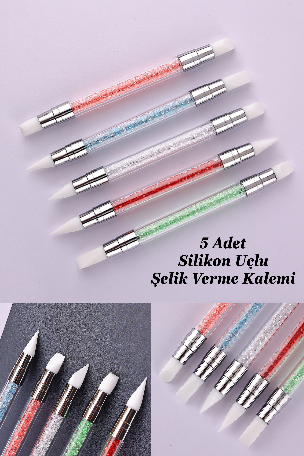 Easy Beauty Hamur Jel Şekil Verme Fırçası Nail Art Fırça Silikon Tırnak Fırçası 5li Set