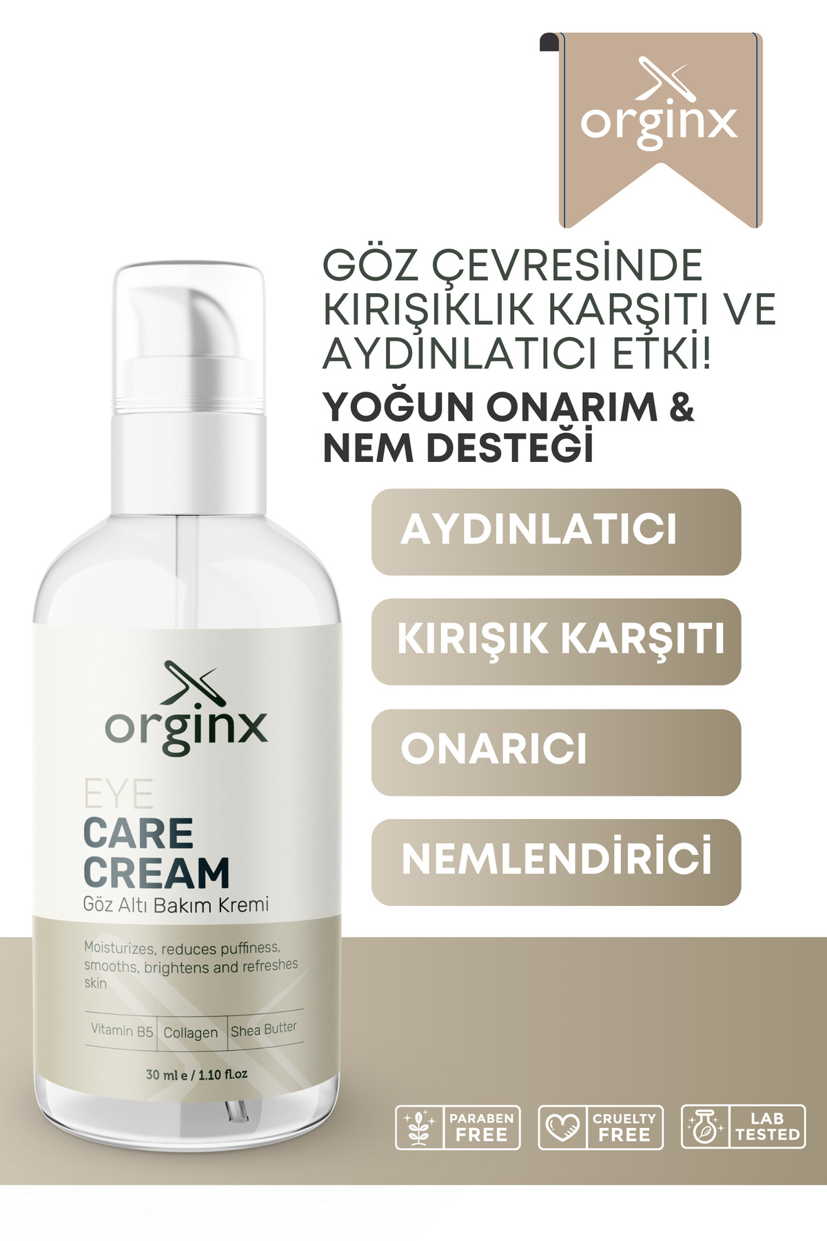 Orginx Göz Altı Torbası, Göz Çevresi Morluk Ve Ince Çizgi Karşıtı, Aydınlatıcı Gözaltı Bakım Kremi 30ml