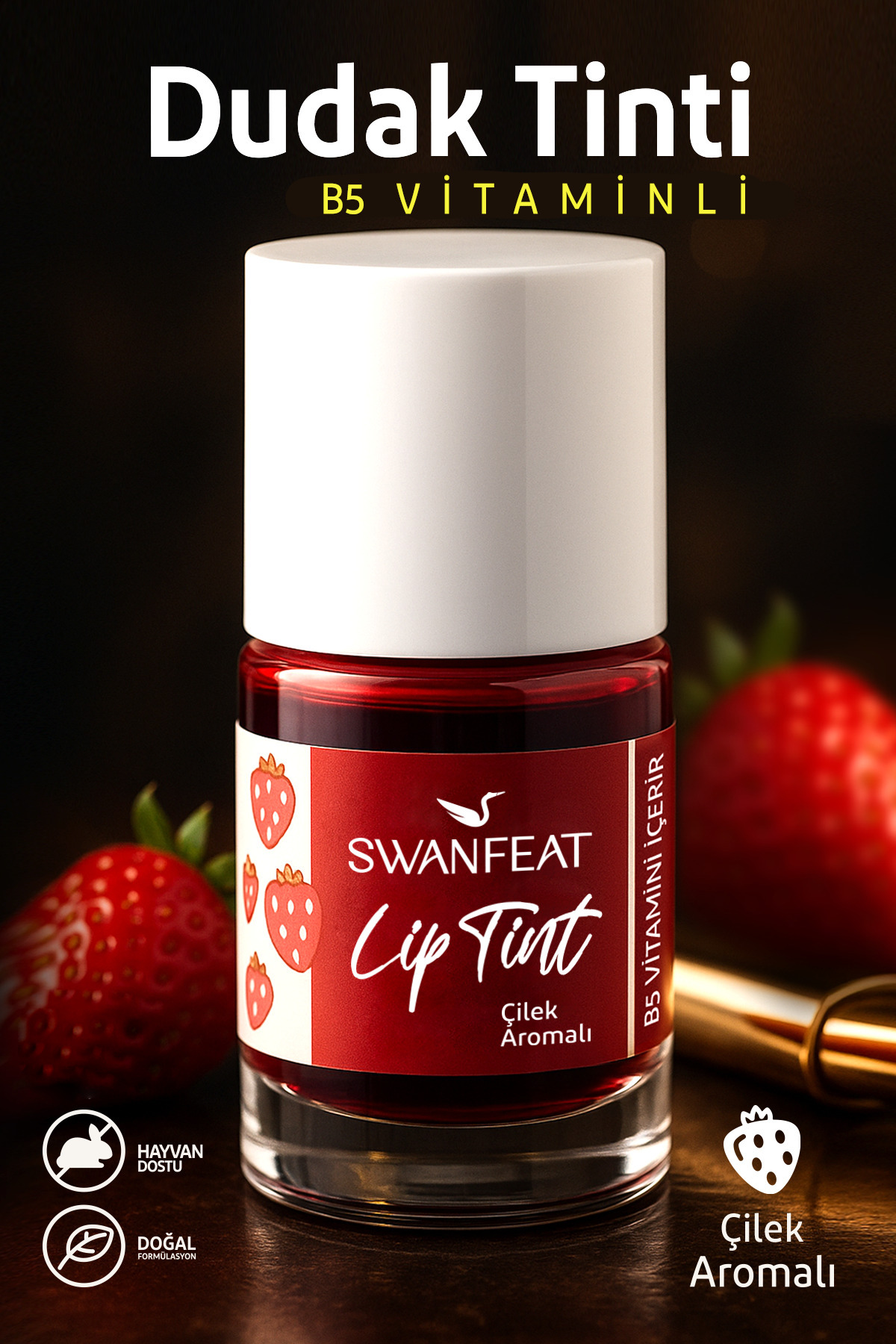 SWANFEAT Lip Tint Çilek Aromalı Kırmızı Rengi B5 Vitaminli Nemlendirici Allık Ve Ruj 10ml