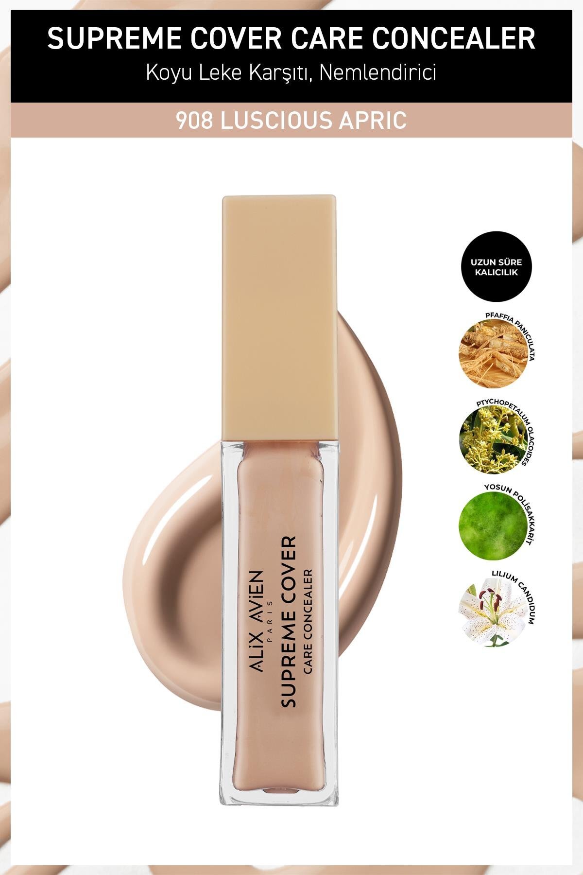 Alix Avien Kalıcı,Nemlendirici,Hücre Onarıcı Leke Karşıtı Kapatıcı - Supreme Cover Concealer 908 Luscious Apric