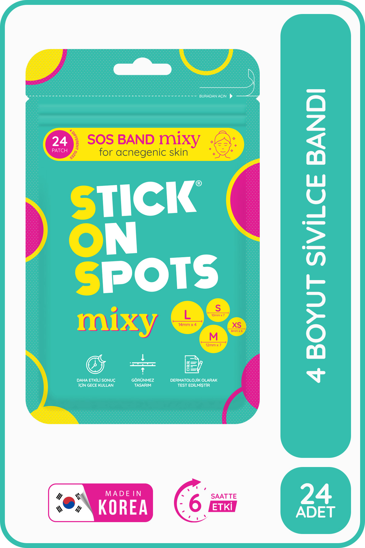 Stick On Spots S.O.S Mixy-24 Adet Farklı Boylarda /Akne Bandı- Pimple Patch-Hidrokolloid Bant