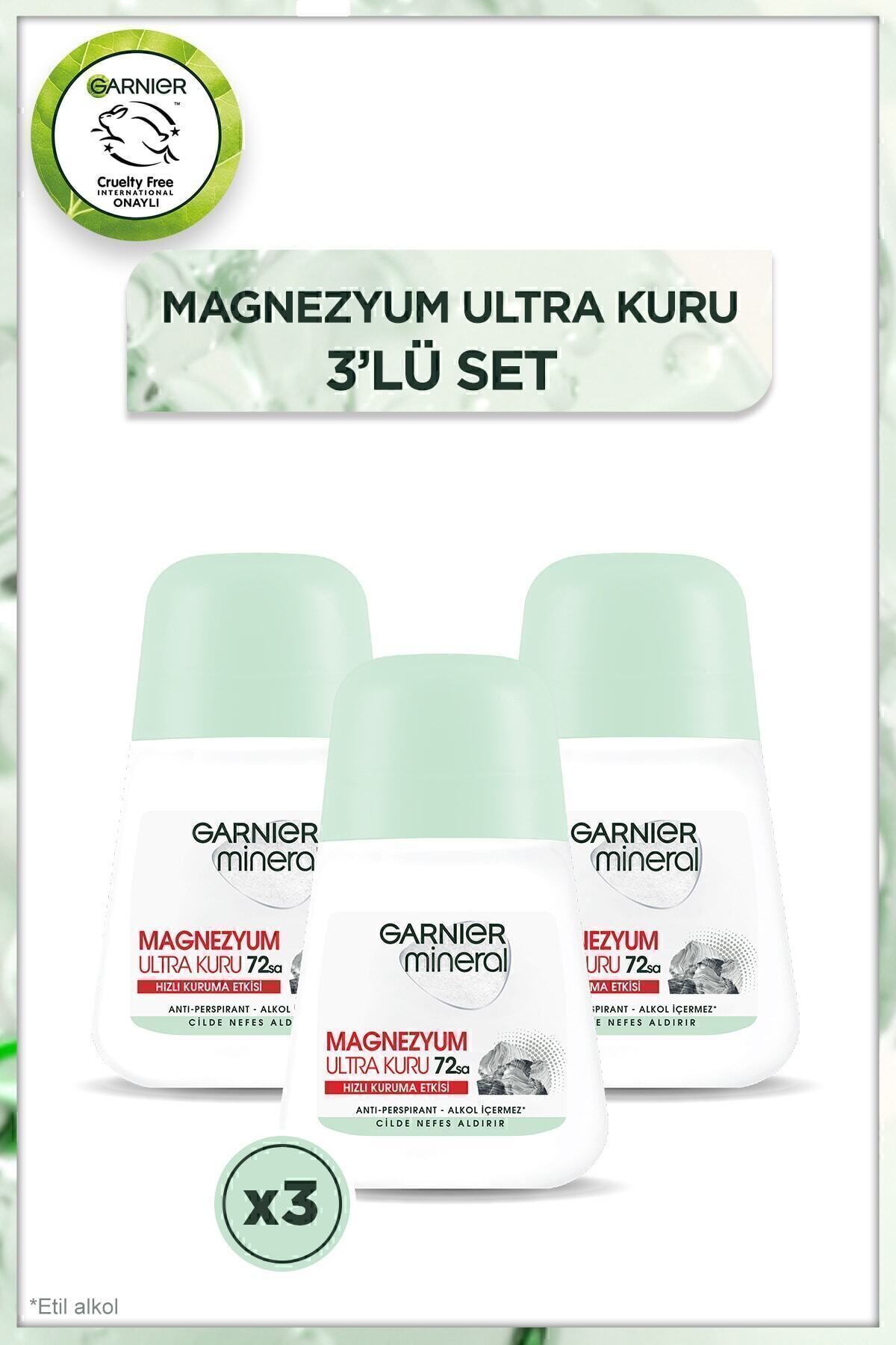 Garnier Mineral Magnezyum Ultra Kuru Roll-On Deodorant, 72 Saat Etkili x3 Adet