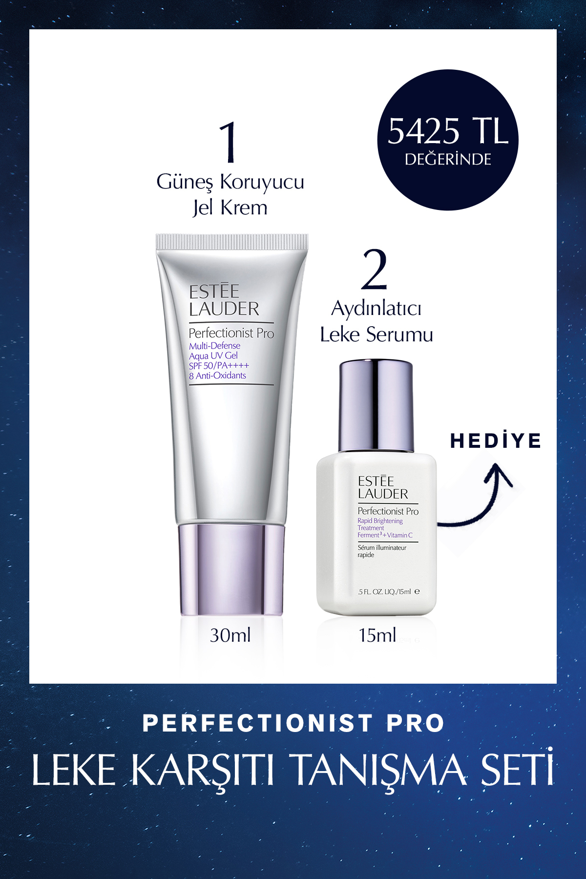 Estee Lauder Cildi Nemlendirirken Leke Görünümünü Azaltan Bakım Seti- Güneş Koruyucu Krem 30ml, Leke Serumu 15ml
