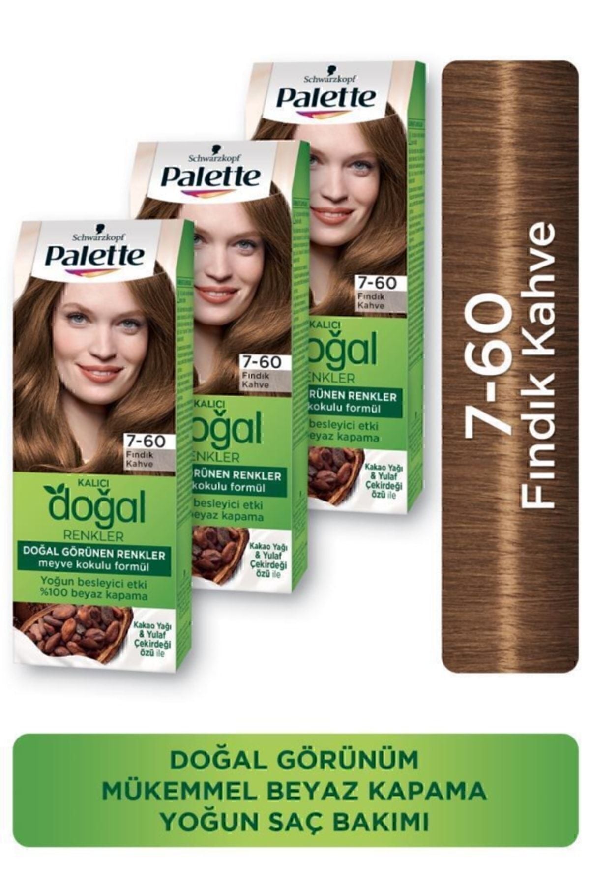 Palette Kalıcı Doğal Renkler Saç Boyası 7-60 Fındık Kahve X 3 Adet