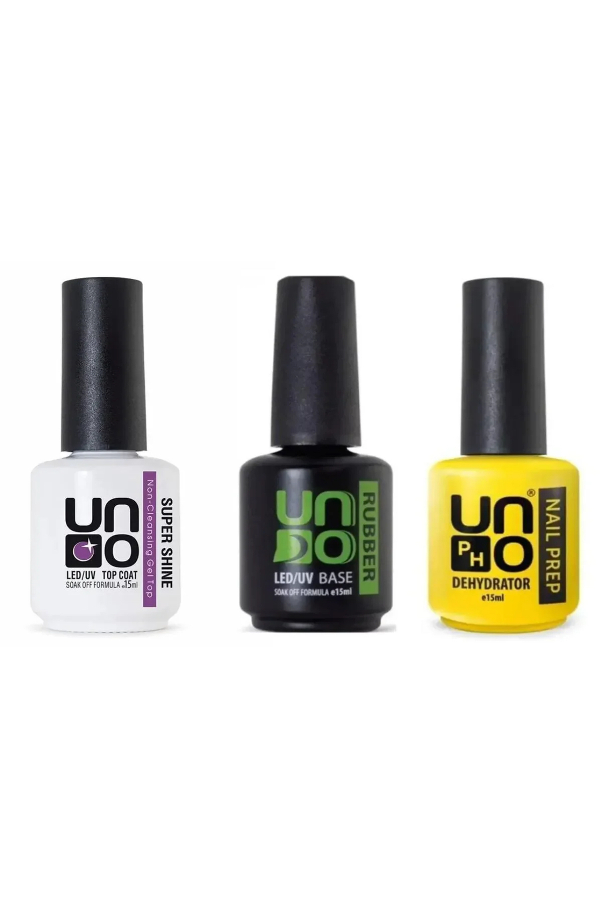 Anıl Gel Polish Uno Nail Prep Dehydrator 15”ml ; Rubber Base Coat 15”ml ; Supr Shaine Top Coat 15”ml (3”lü set)