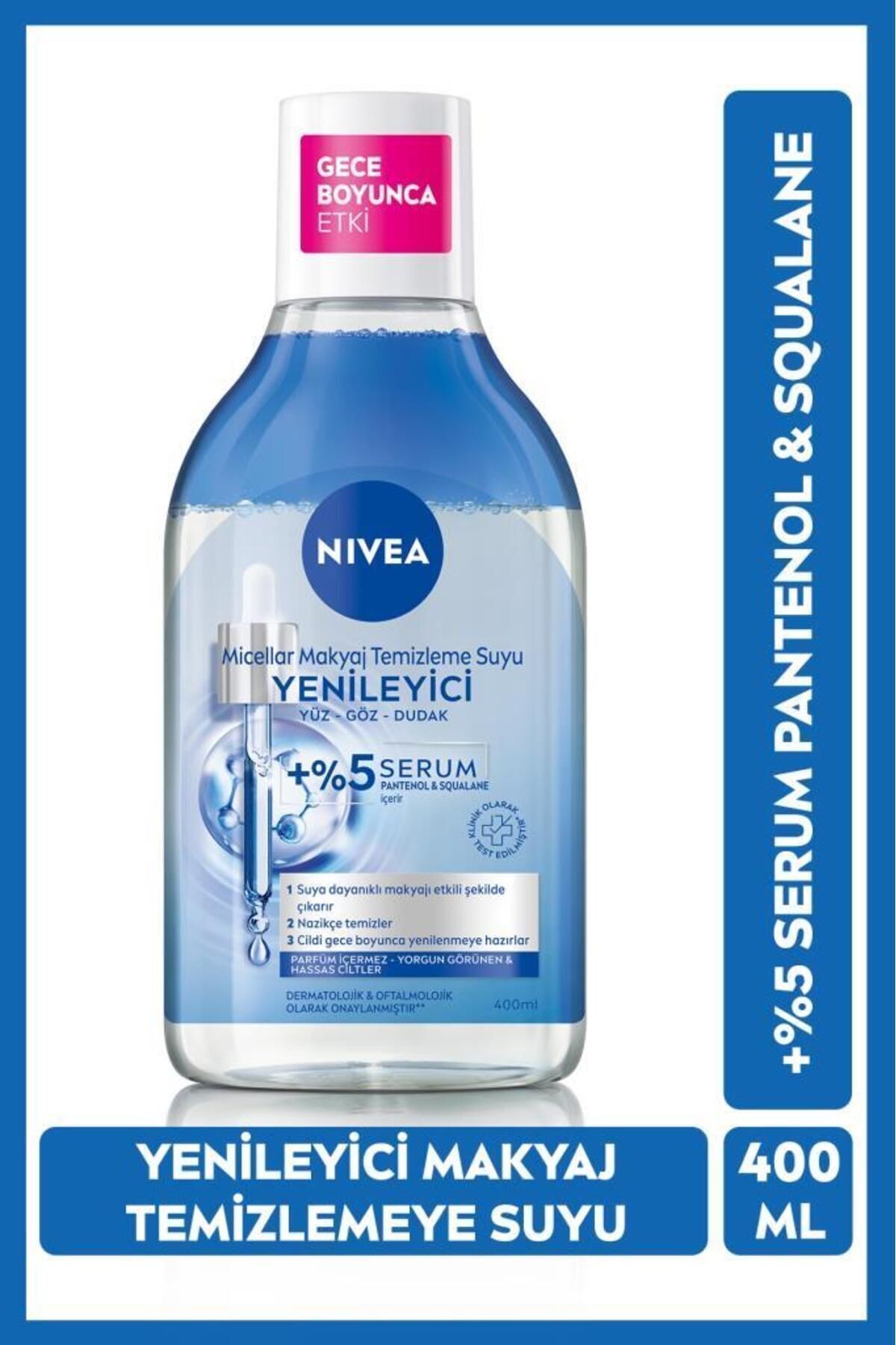 NIVEA Yenileyici Serum İçeren Micellar Makyaj Temizleme Suyu 400ml, Pantenol, Squalane, Ovalama Gerekmez