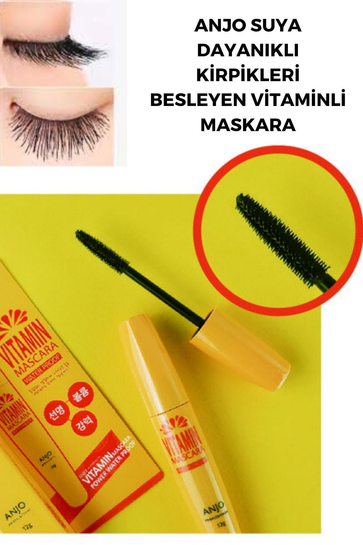 ANJO PROFESSIONAL Vitamin E Destekli Güçlü Sabitleme & Kıvırma Besleyici Suya Dayanıklı Kore Maskara 12g - Ikore
