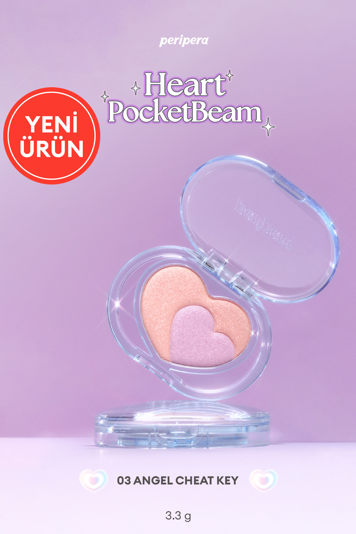 PERIPERA İki Renkli Kalp Tasarımlı, Yoğun Işıltılı Highlighter PERIPERA Heart Pocketbeam (03 Angel Cheat Key)