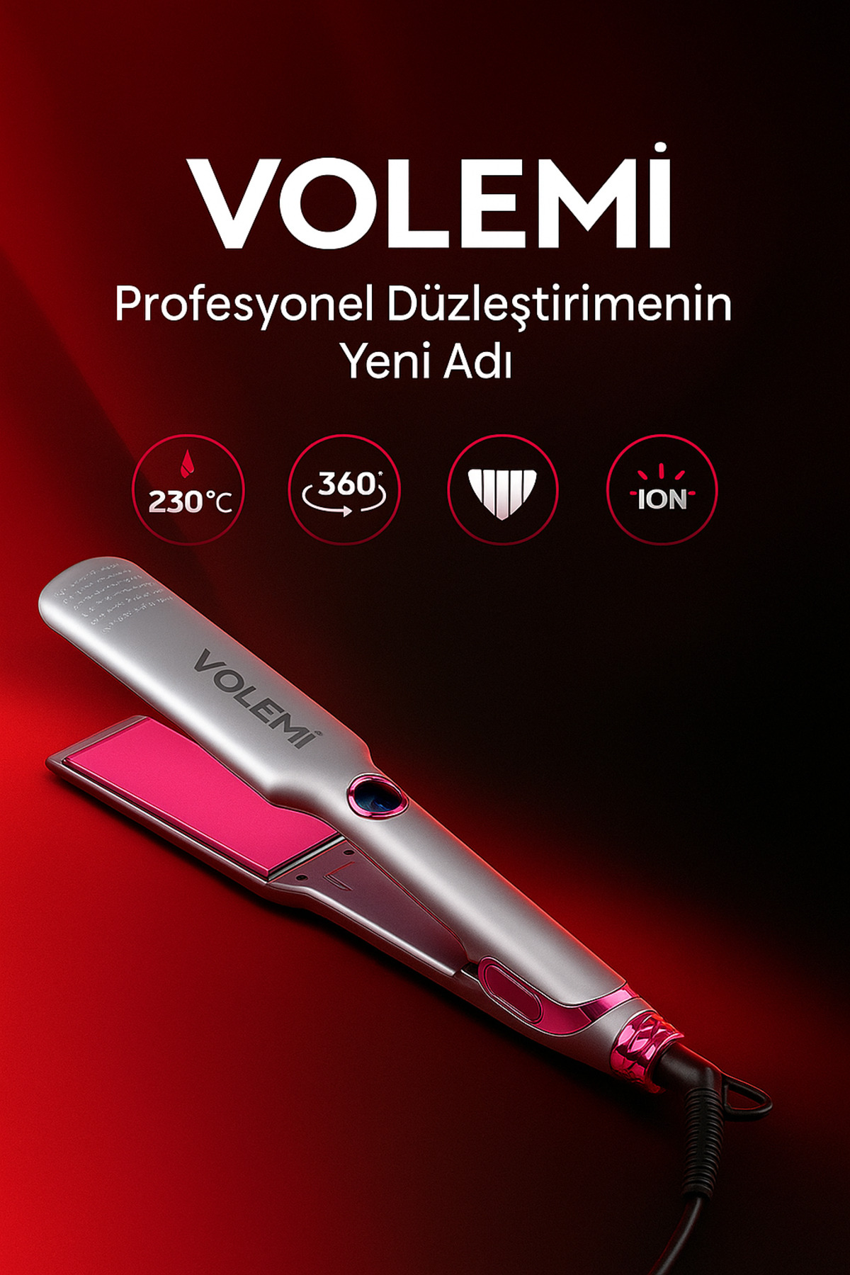 VOLEMİ Geniş Plakalı Saç Düzleştirici | Hızlı Isınma, Dijital LED Ekran, Parlak ve Pürüzsüz Saçlar
