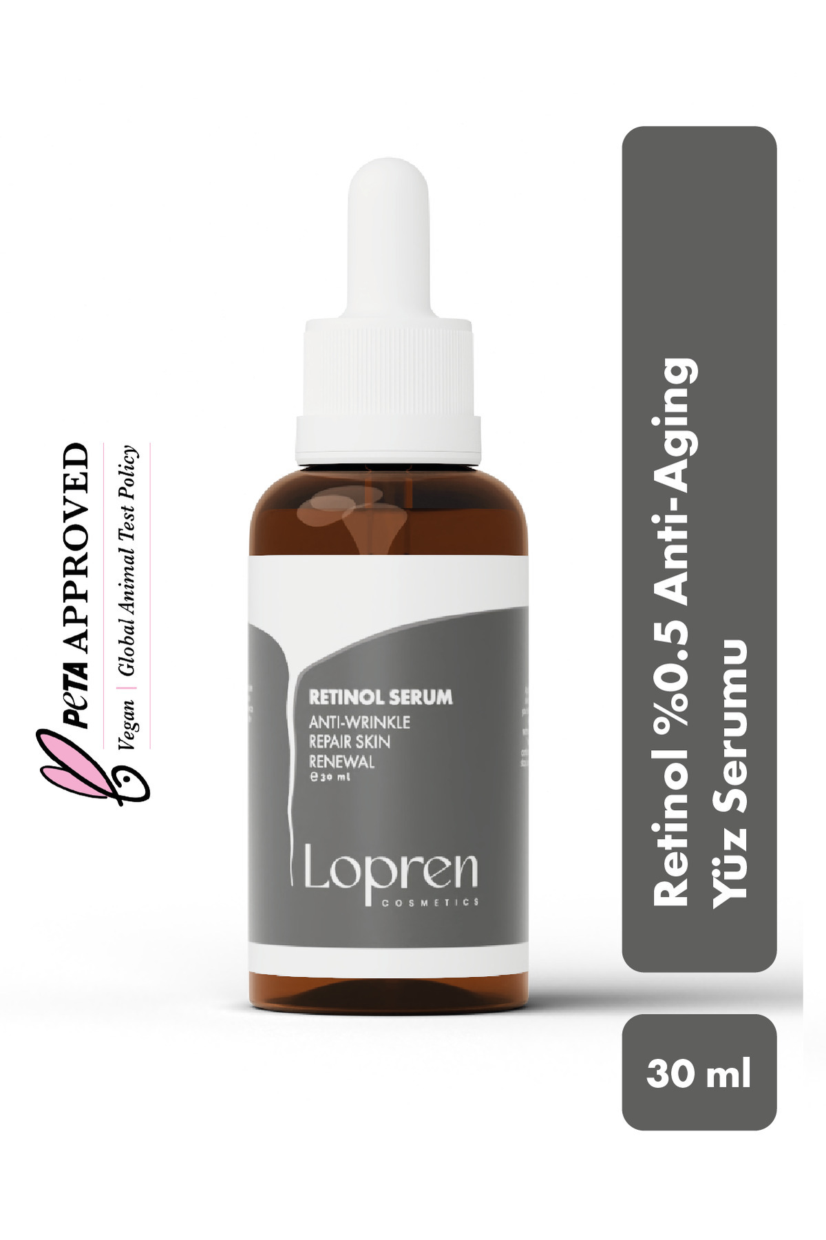 Lopren Retinol %0.5 Anti-Aging Yüz Serumu – Ceramide, Squalane, Bitkisel Yağlar | 30 ml