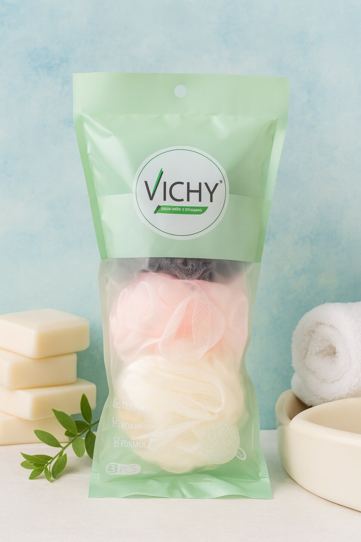Vichy Banyo Lifi Yumuşak Top Lif Naturel Ponpon Banyo Lifi 120 Gr Yumuşak Banyo Lifi 3lü Set